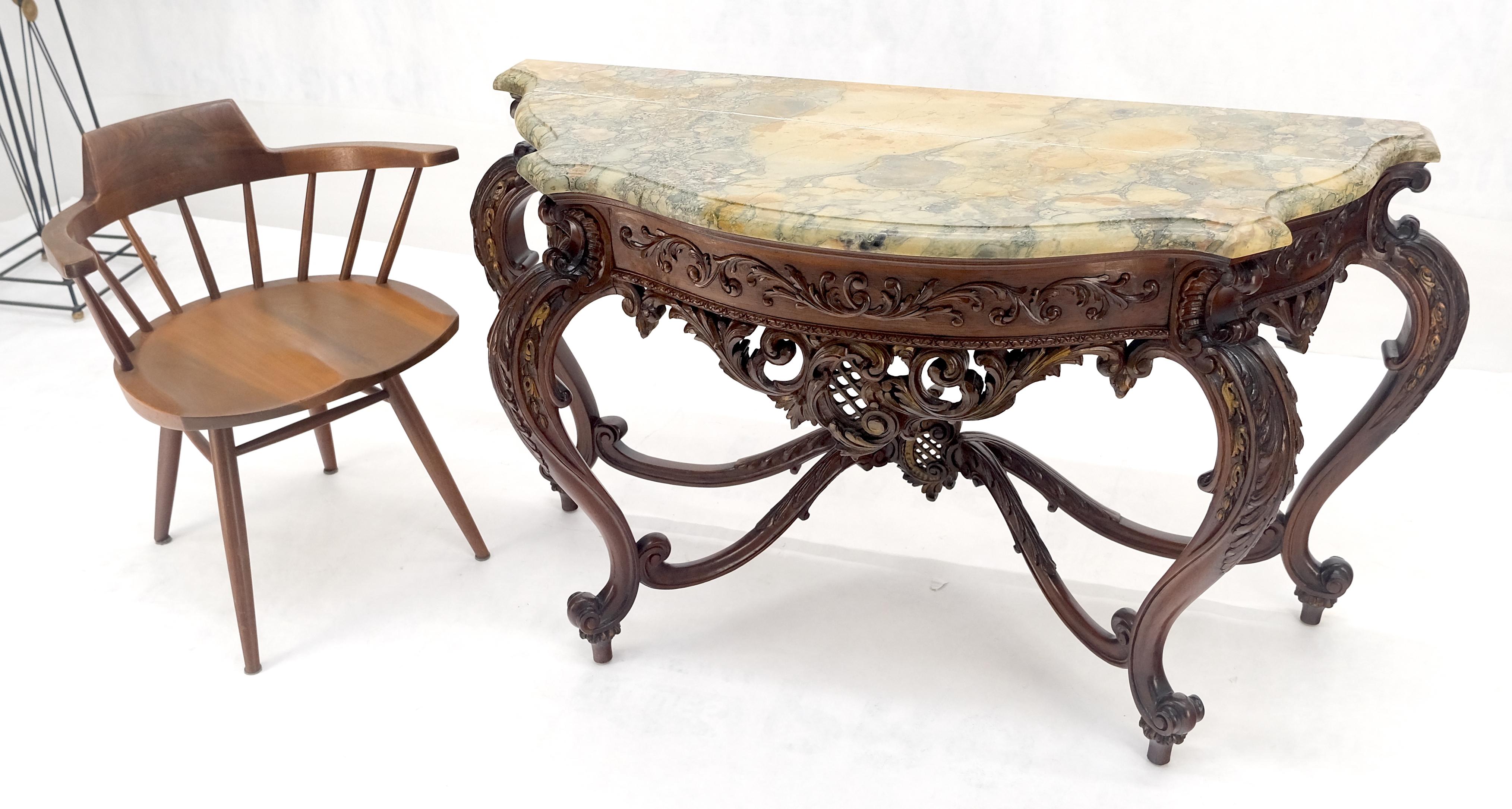 20th Century Regency Revival Heavily Fine Carved Stretcher Base Marble Top Console Table MINT For Sale