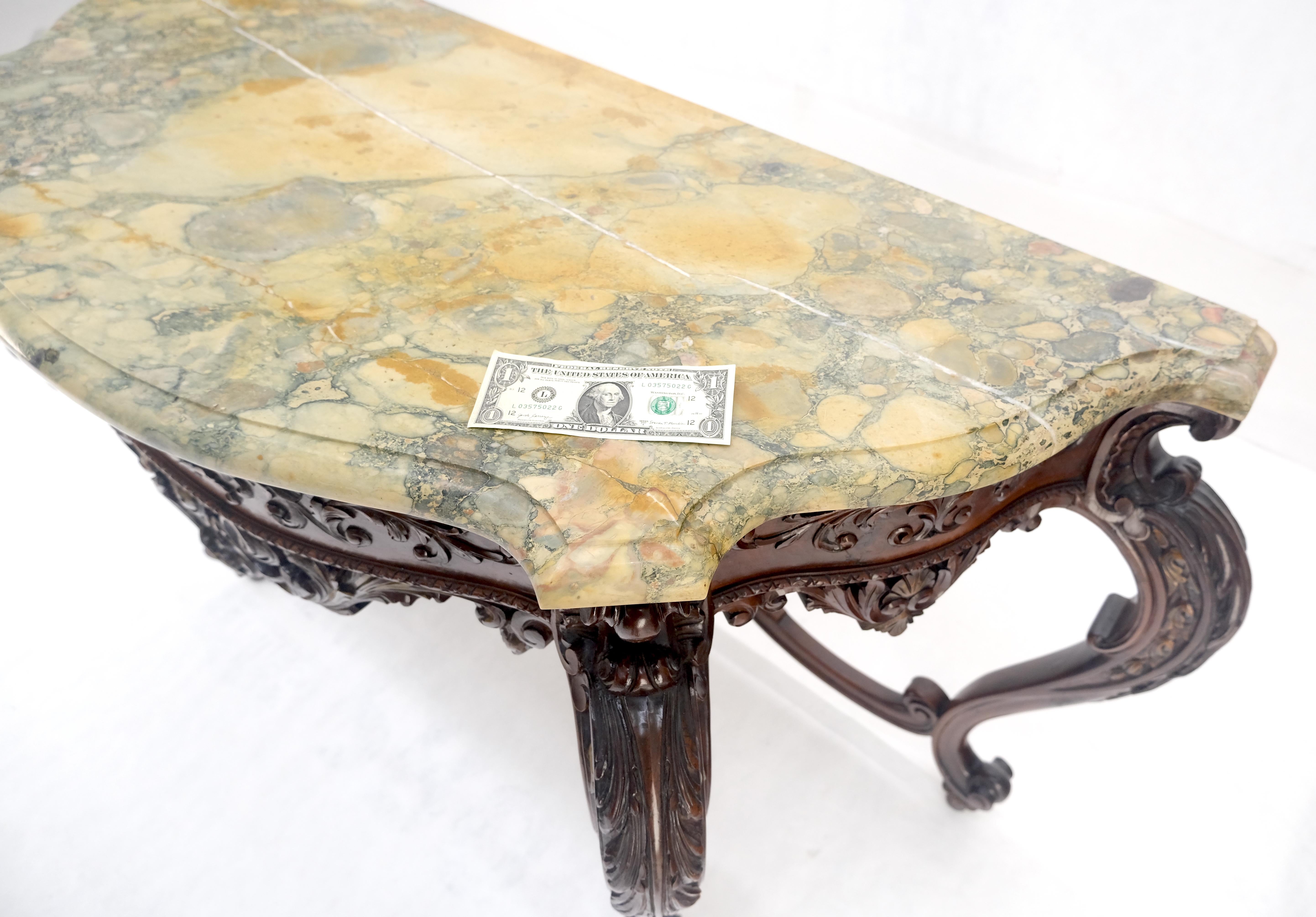 Regency Revival Heavily Fine Carved Stretcher Base Marble Top Console Table MINT For Sale 2