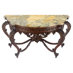Regency Revival Heavily Fine Carved Stretcher Base Marble Top Console Table MINT