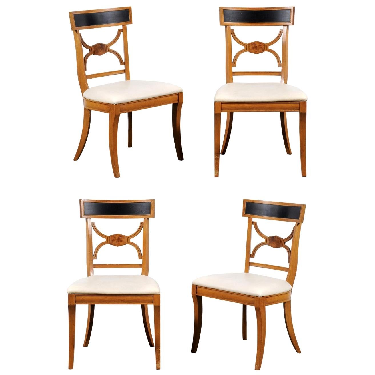Regency Revival Klismos-Style Black Painted Chairs, Four or a Set For Sale