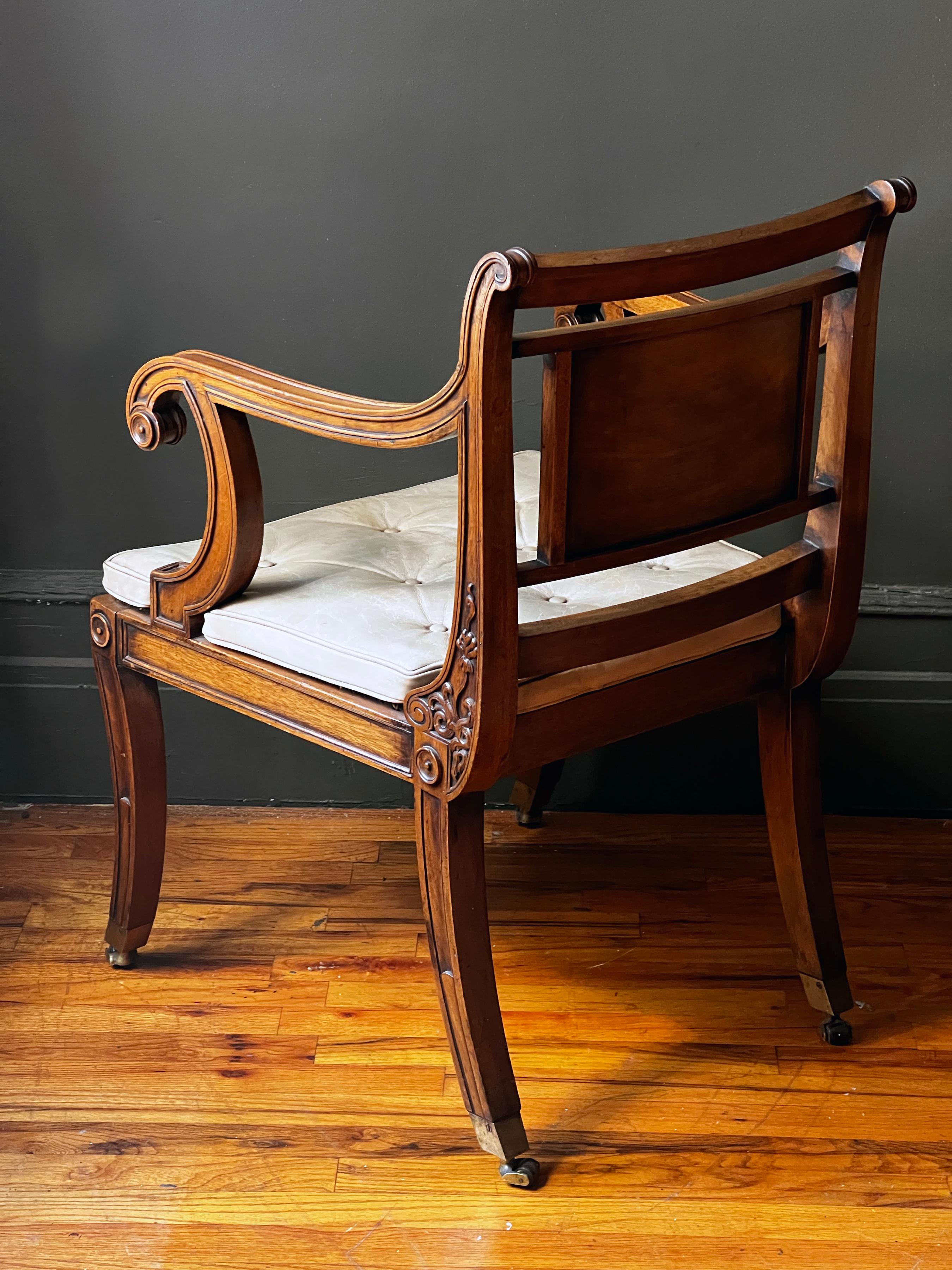 Regency Revival Mahogany Brass Inlaid Armchair For Sale 3