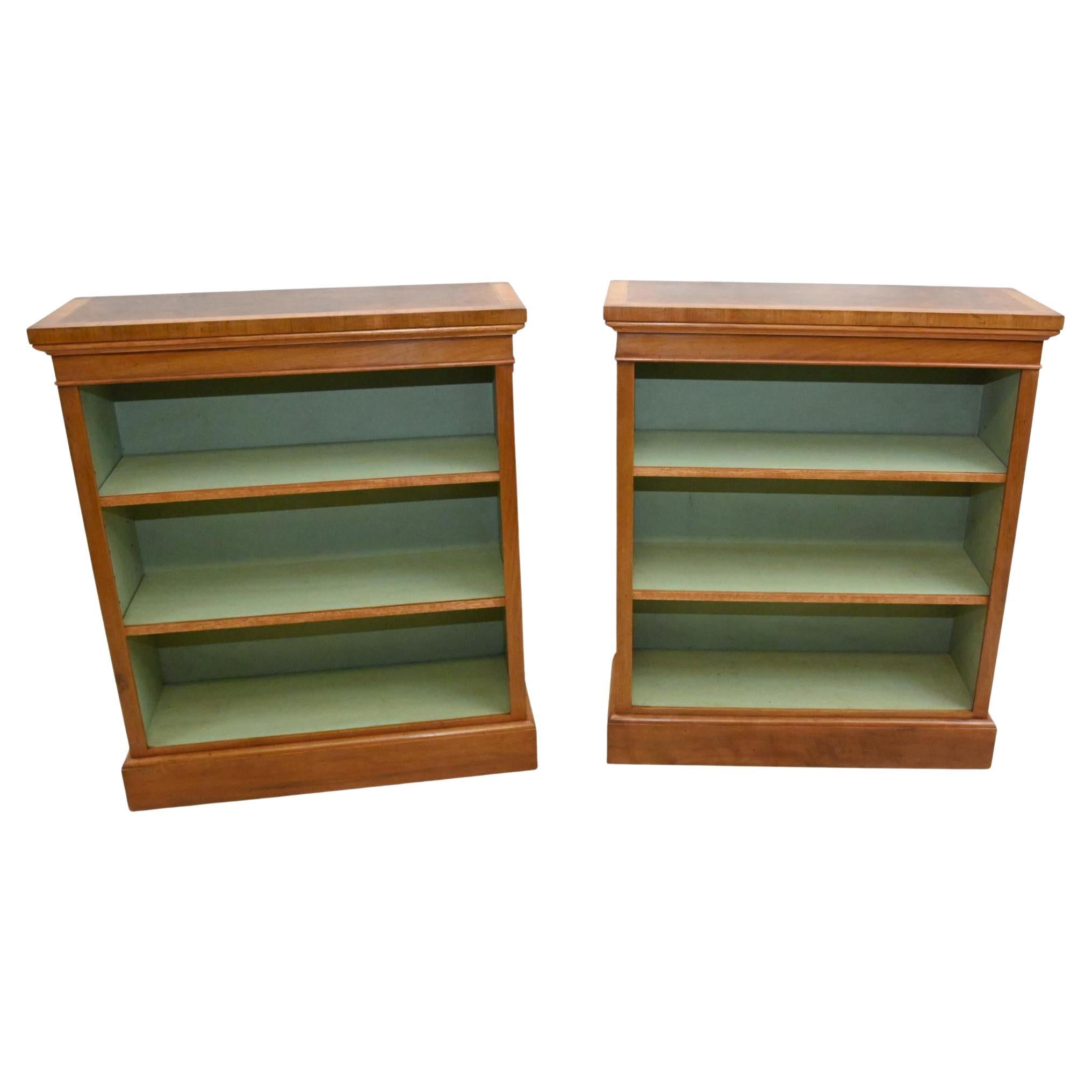 Regency Revival Open Bookcases Walnut Inlay