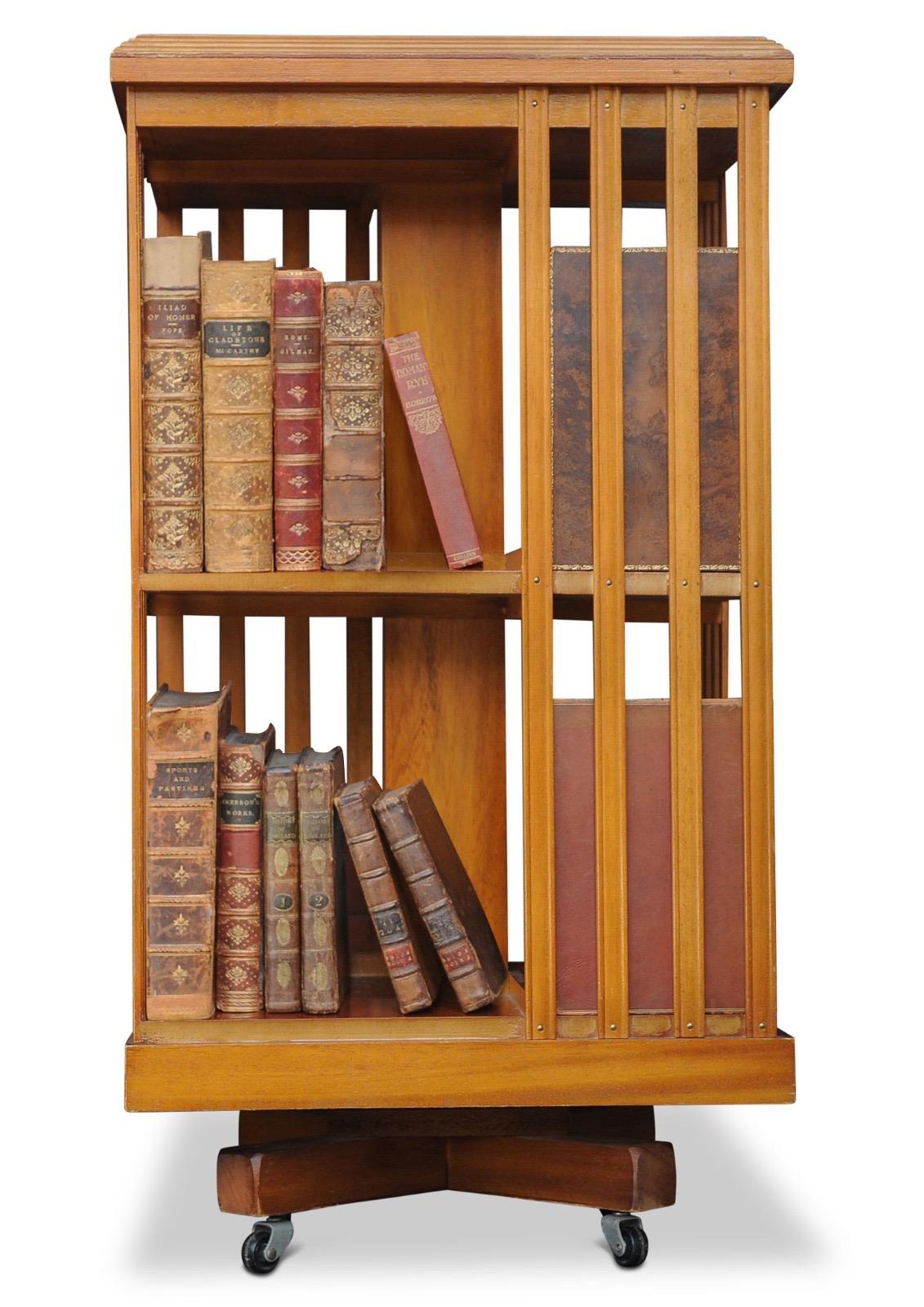 British Regency Revival Revolving Sectional Two Tier Library Bookcase on Castors For Sale