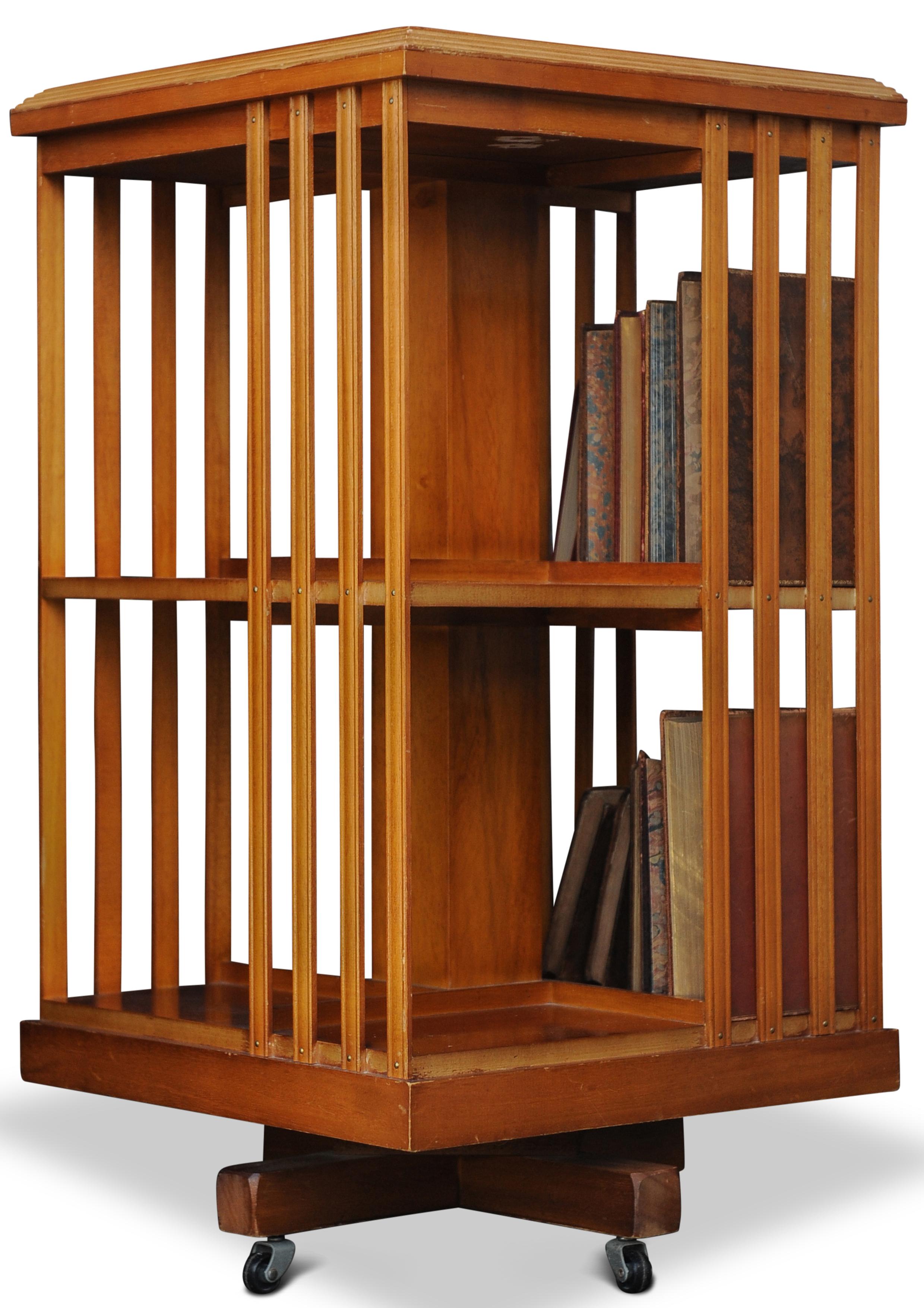 20th Century Regency Revival Revolving Sectional Two Tier Library Bookcase on Castors For Sale