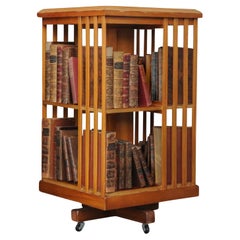 Vintage Regency Revival Revolving Sectional Two Tier Library Bookcase on Castors