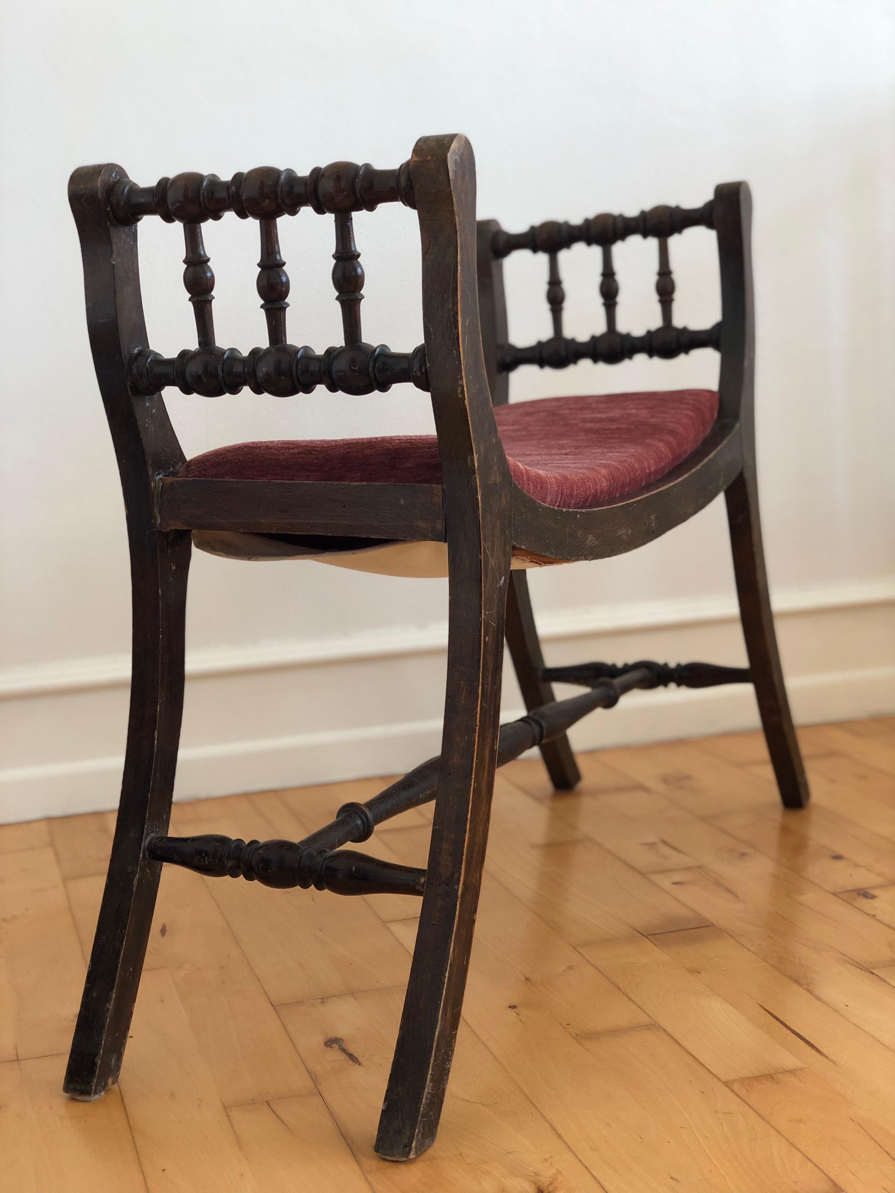 Fabric Regency Revival Spindle Bench Early 20th Century United Kingdom For Sale