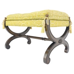 Regency Revival Style X Shape Base Upholstertred Bench From c1970s