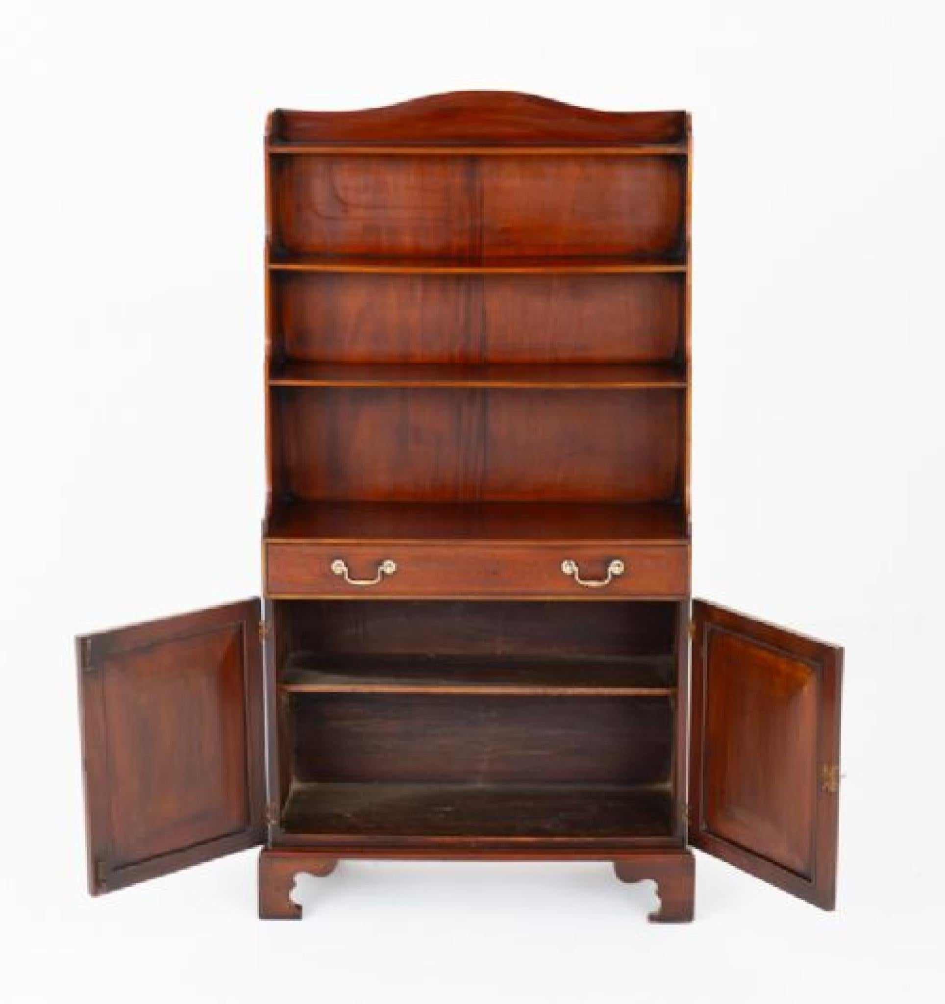 Early 20th Century Regency Revival Waterfall Bookcase Open Front Mahogany For Sale