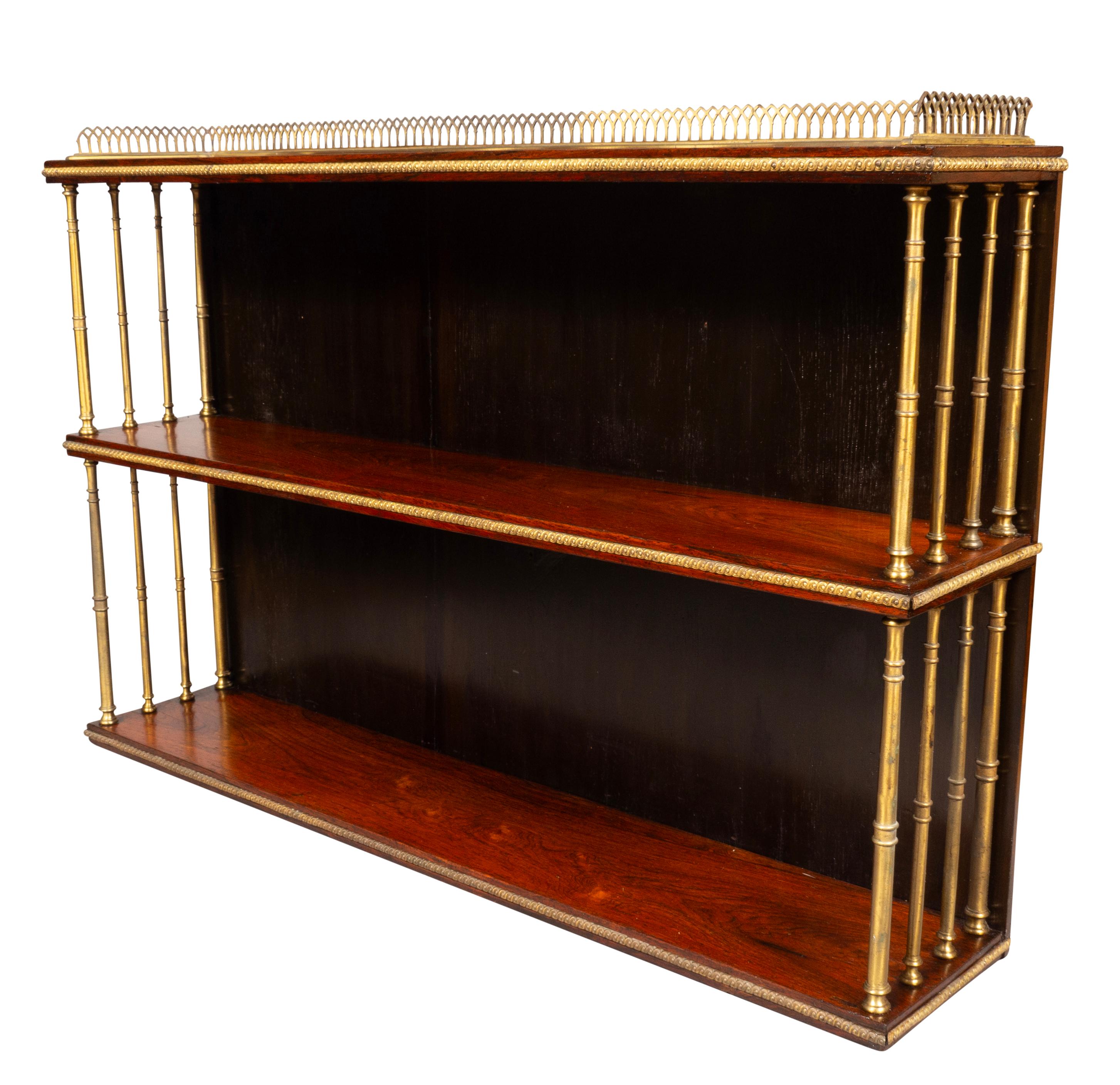 Early 19th Century Regency Rosewood And Brass Hanging Shelf