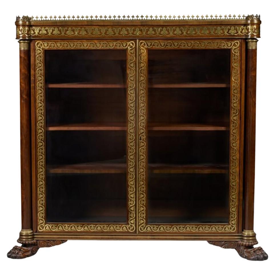 Regency Rosewood And Brass Inlaid Bookcase For Sale