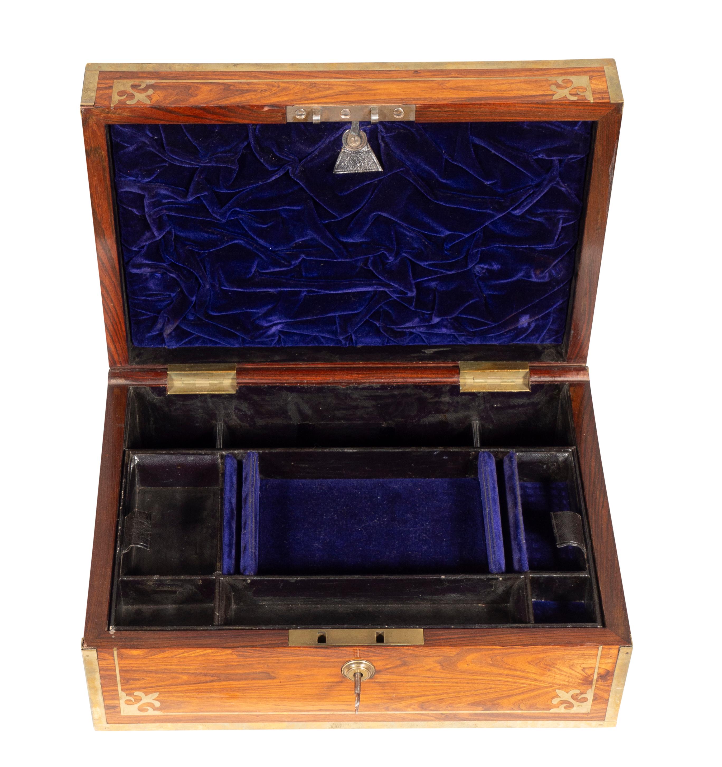 Regency Rosewood And Brass Inlaid Campaign Dressing Box For Sale 5