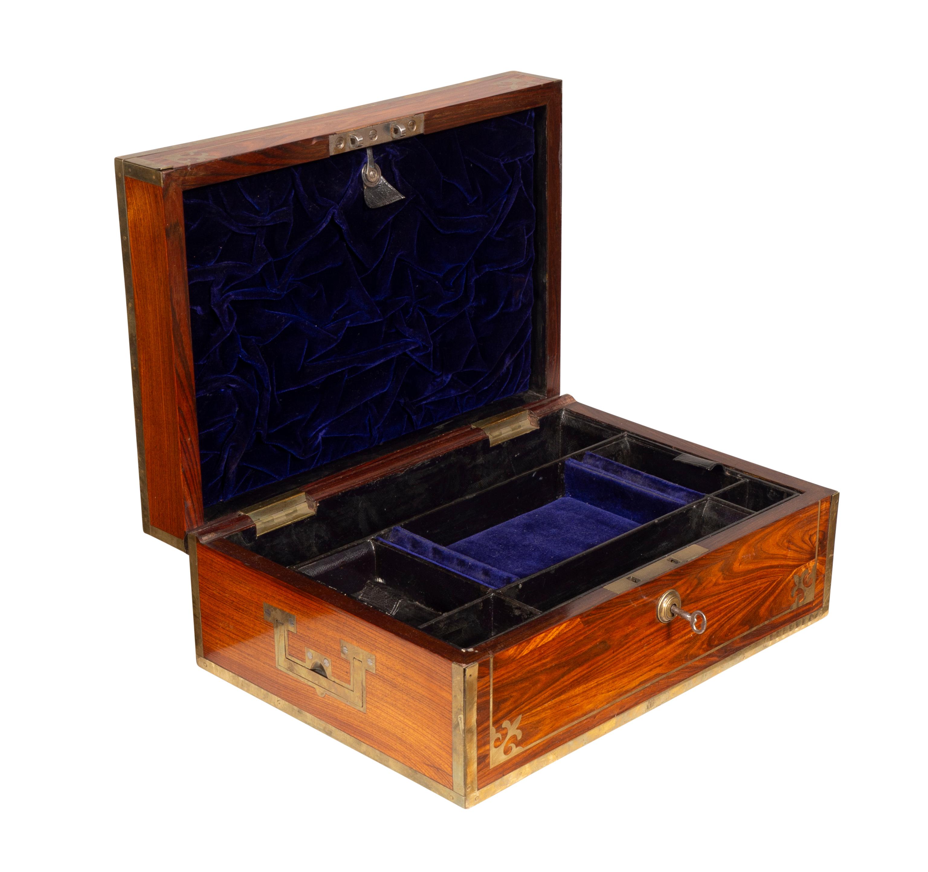 Regency Rosewood And Brass Inlaid Campaign Dressing Box For Sale 6