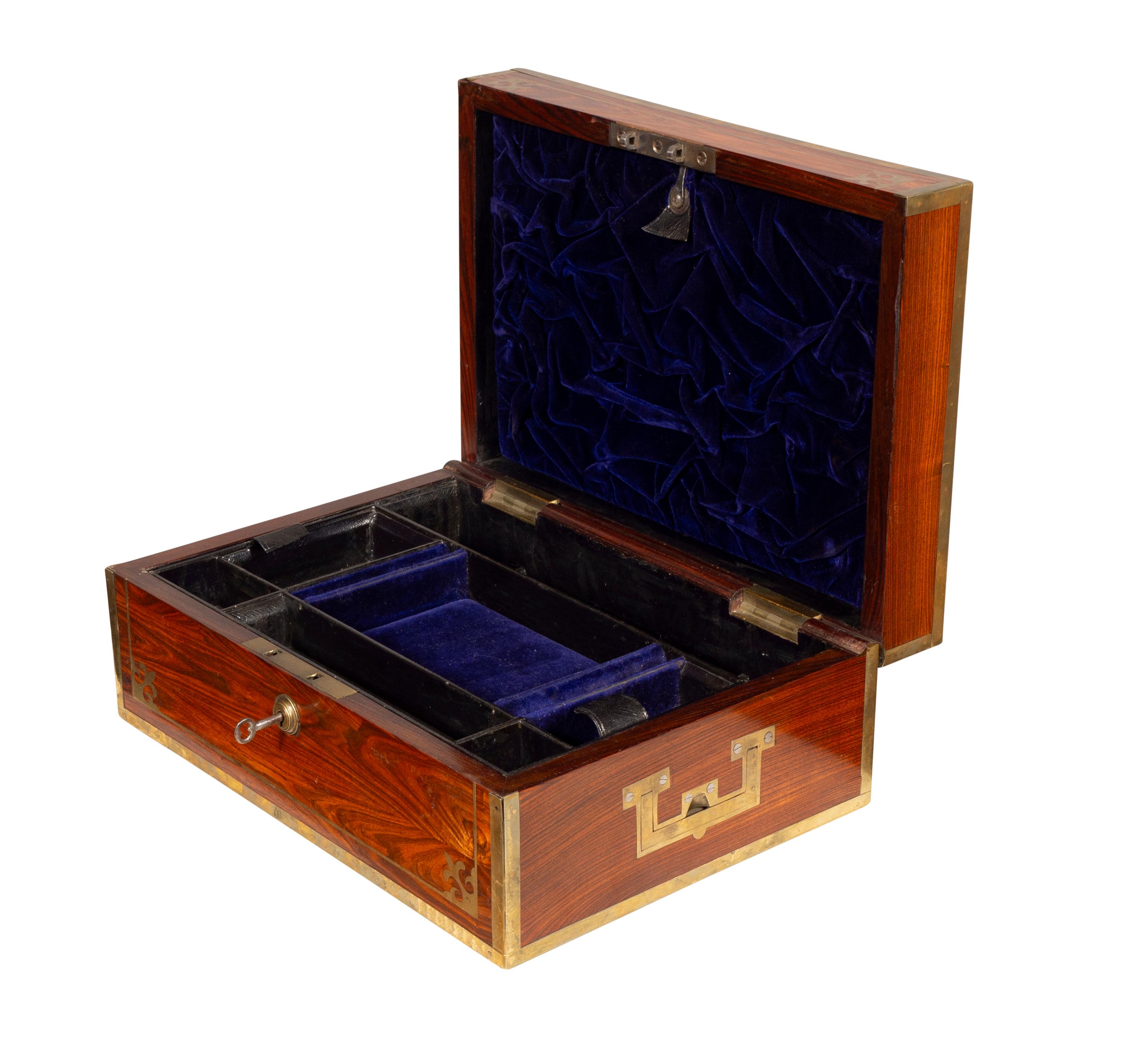 Regency Rosewood And Brass Inlaid Campaign Dressing Box For Sale 7
