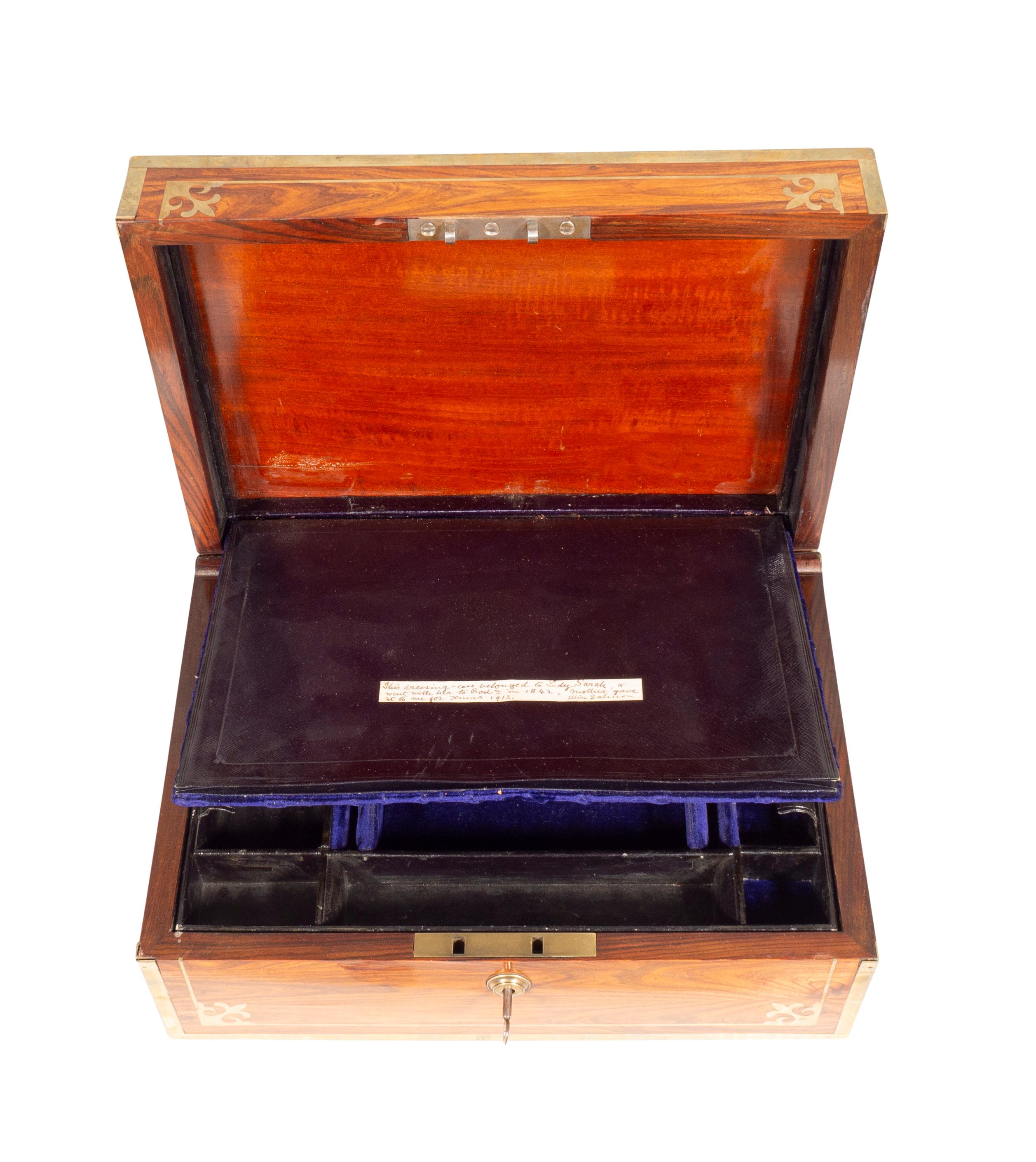 Regency Rosewood And Brass Inlaid Campaign Dressing Box For Sale 8