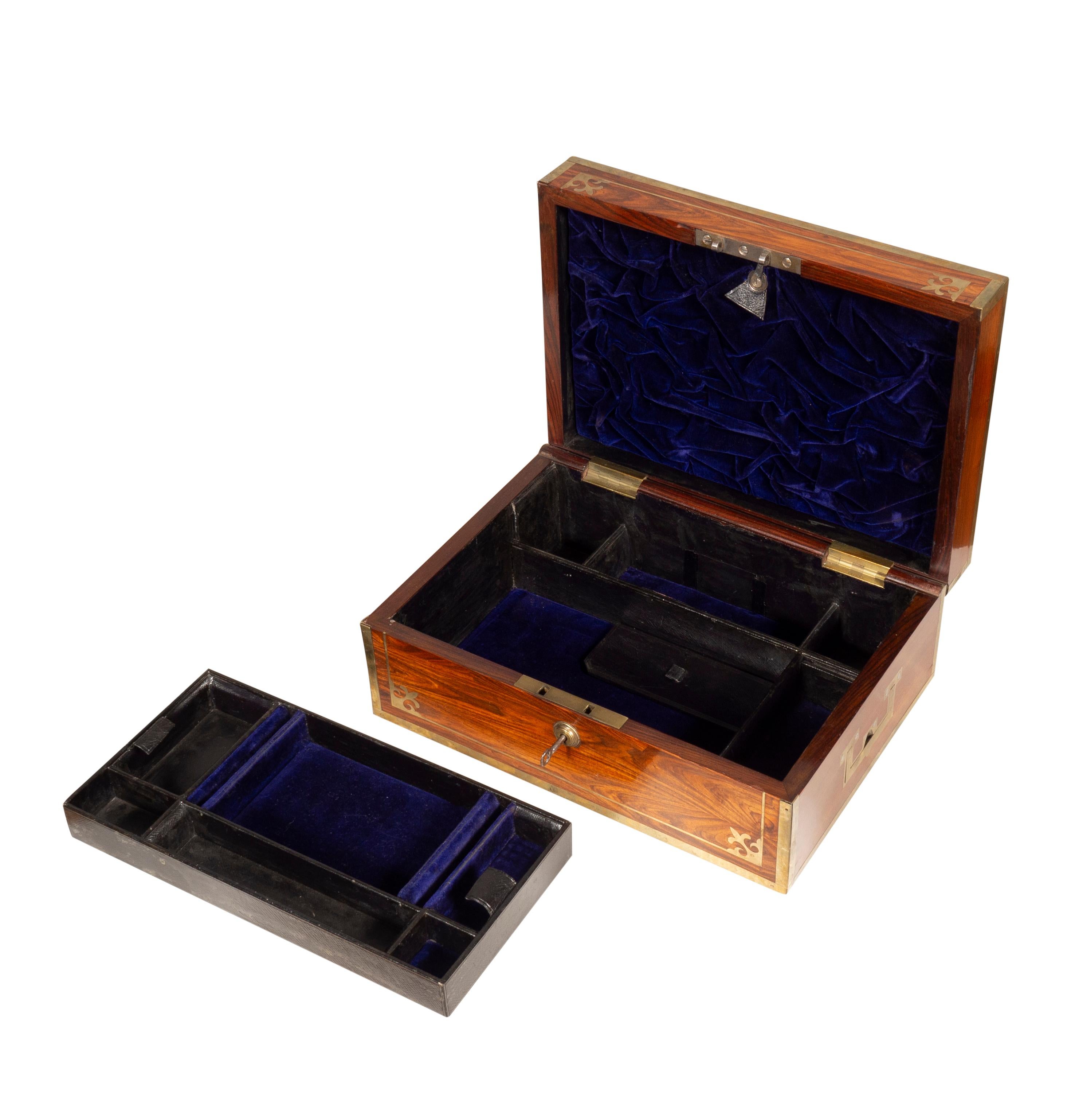 Regency Rosewood And Brass Inlaid Campaign Dressing Box For Sale 9