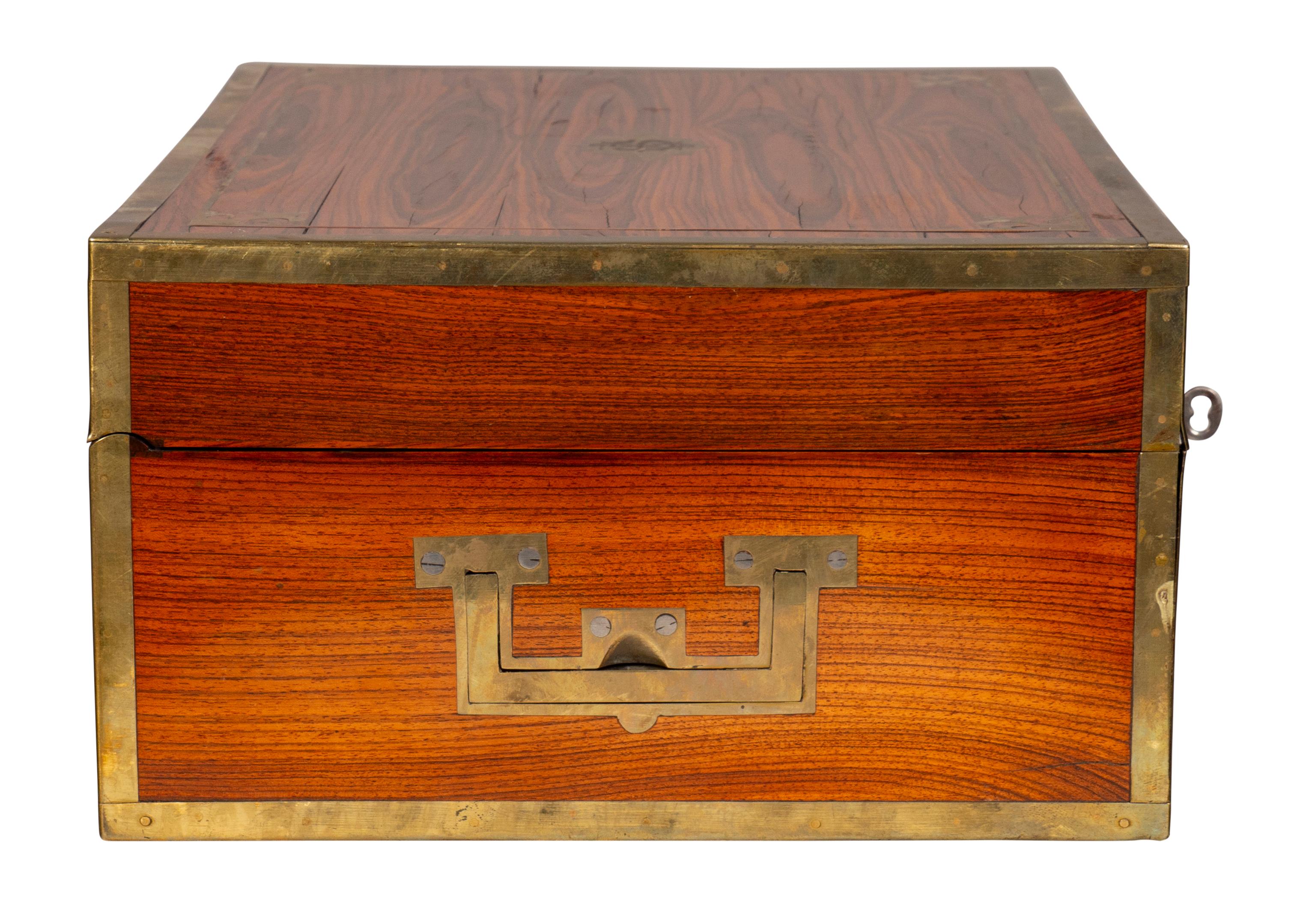 Regency Rosewood And Brass Inlaid Campaign Dressing Box In Good Condition For Sale In Essex, MA