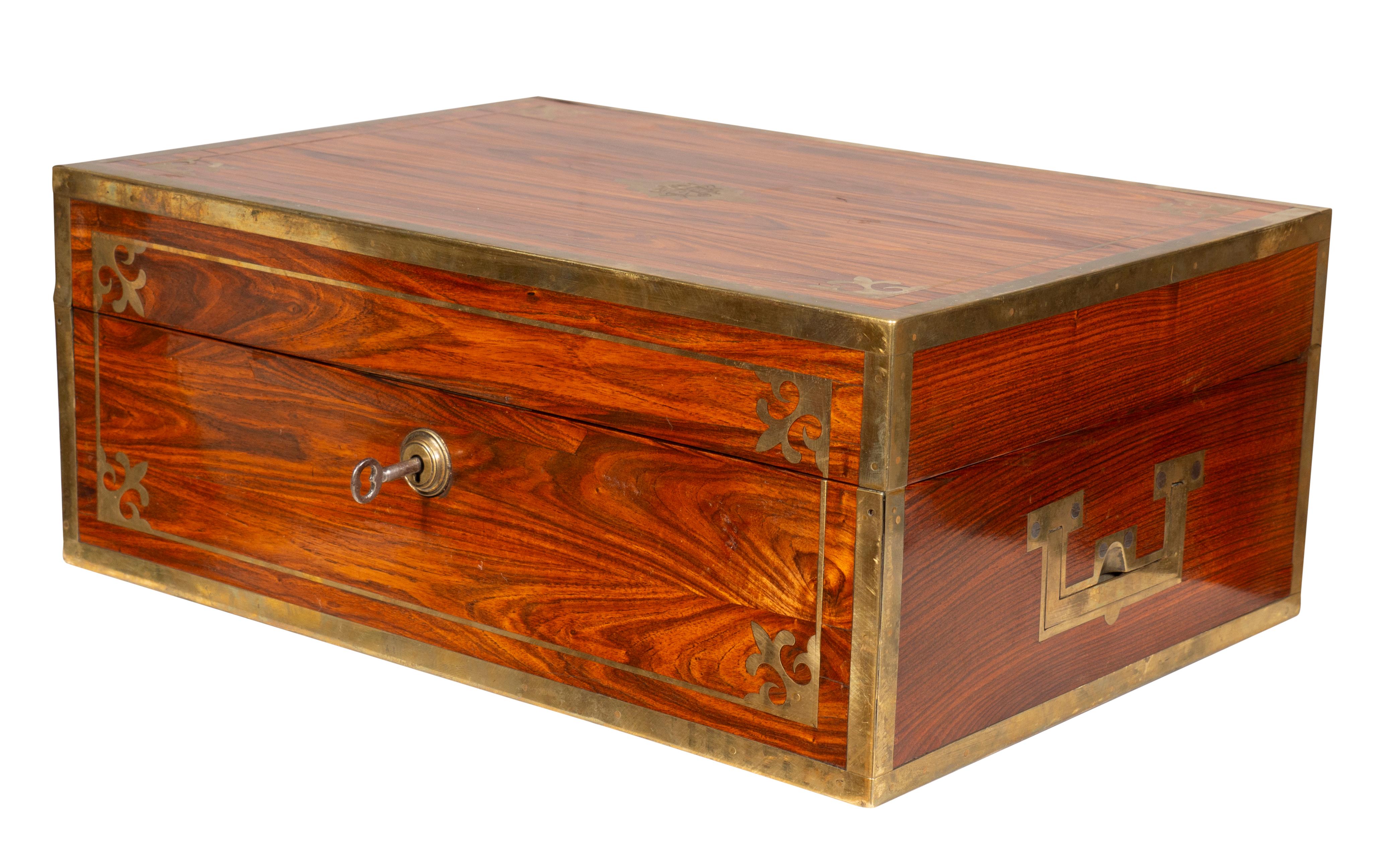 Regency Rosewood And Brass Inlaid Campaign Dressing Box For Sale 3