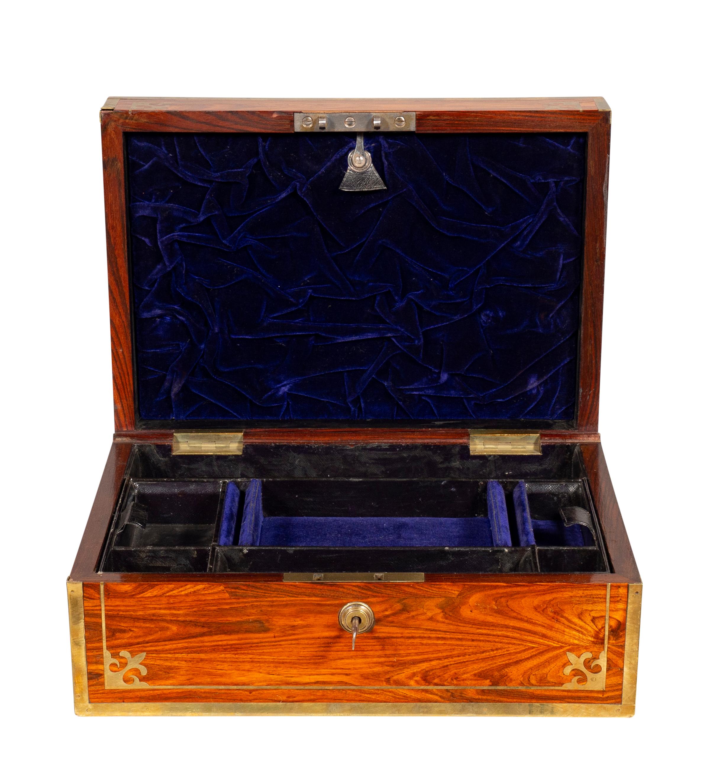 Regency Rosewood And Brass Inlaid Campaign Dressing Box For Sale 4