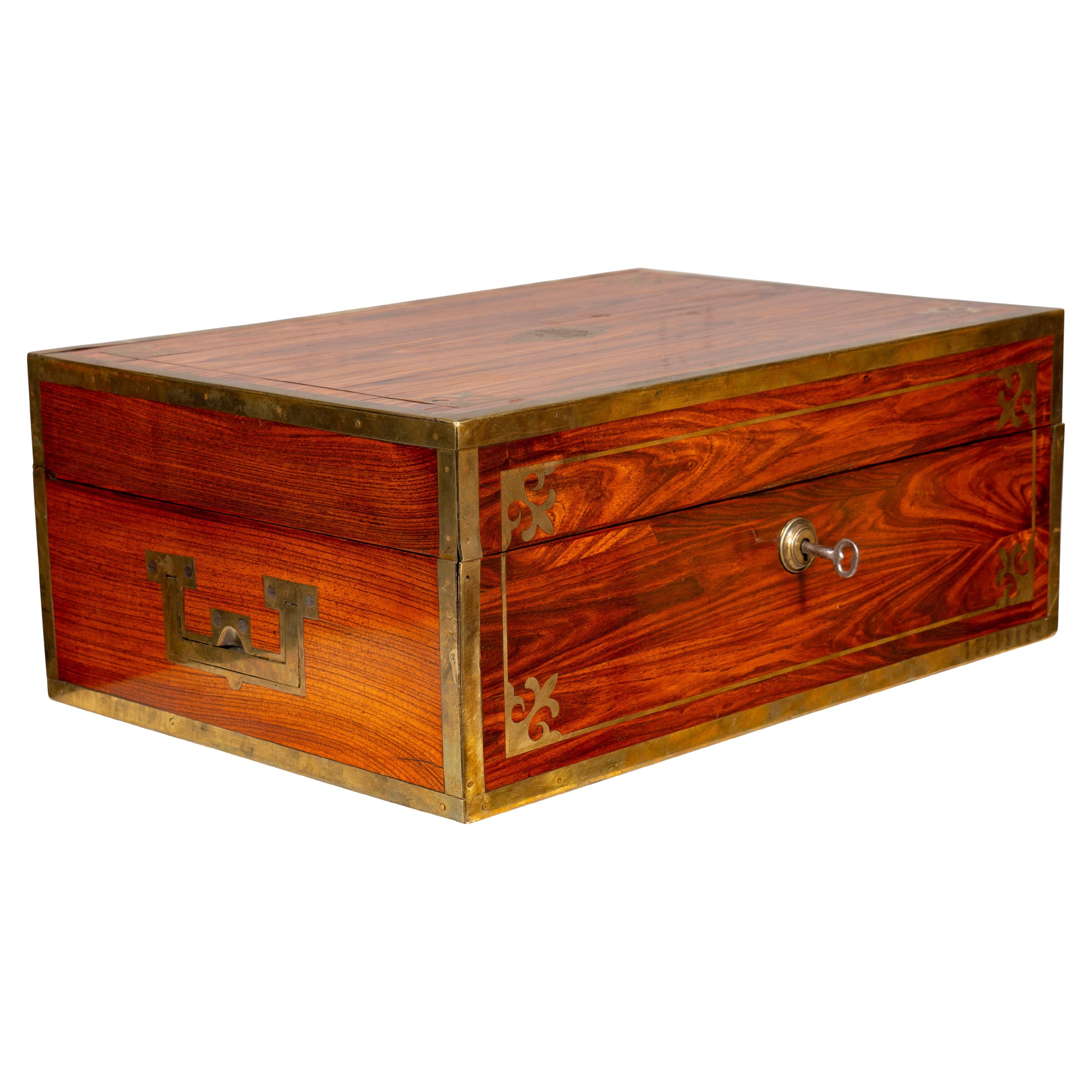 Regency Rosewood And Brass Inlaid Campaign Dressing Box For Sale