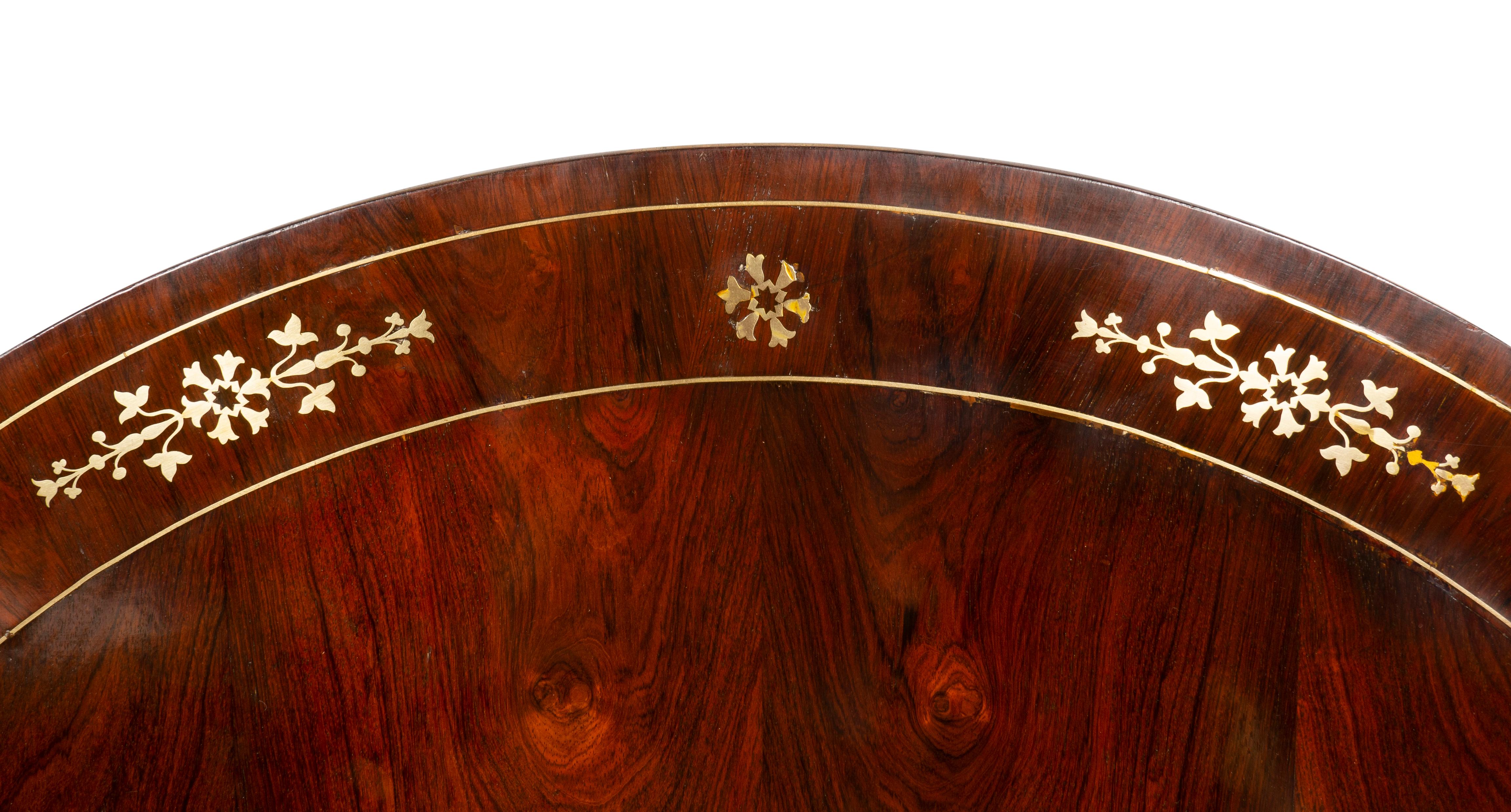 Regency Rosewood and Brass Inlaid Center Table For Sale 5