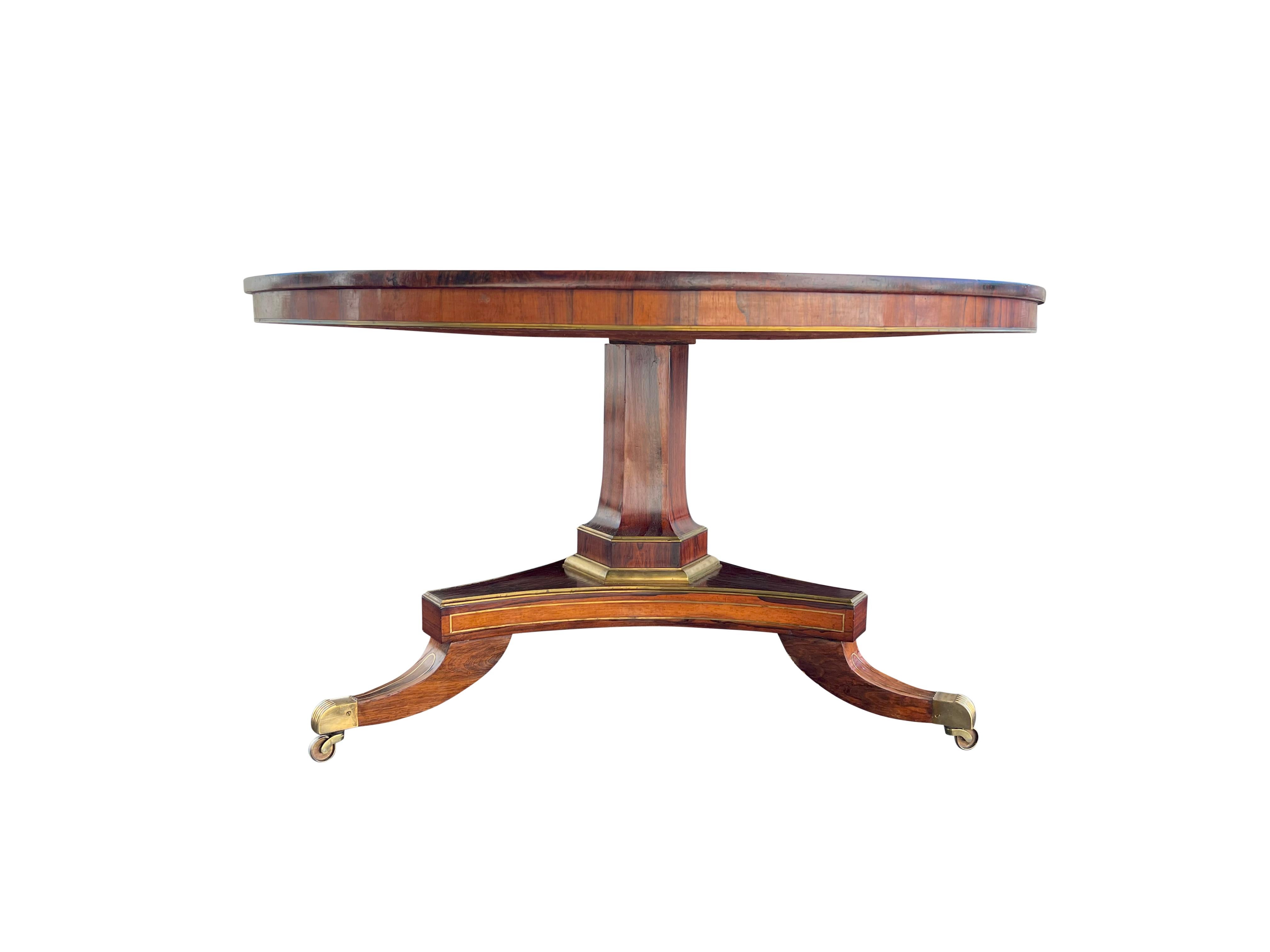 English Regency Rosewood And Brass Inlaid Center Table For Sale