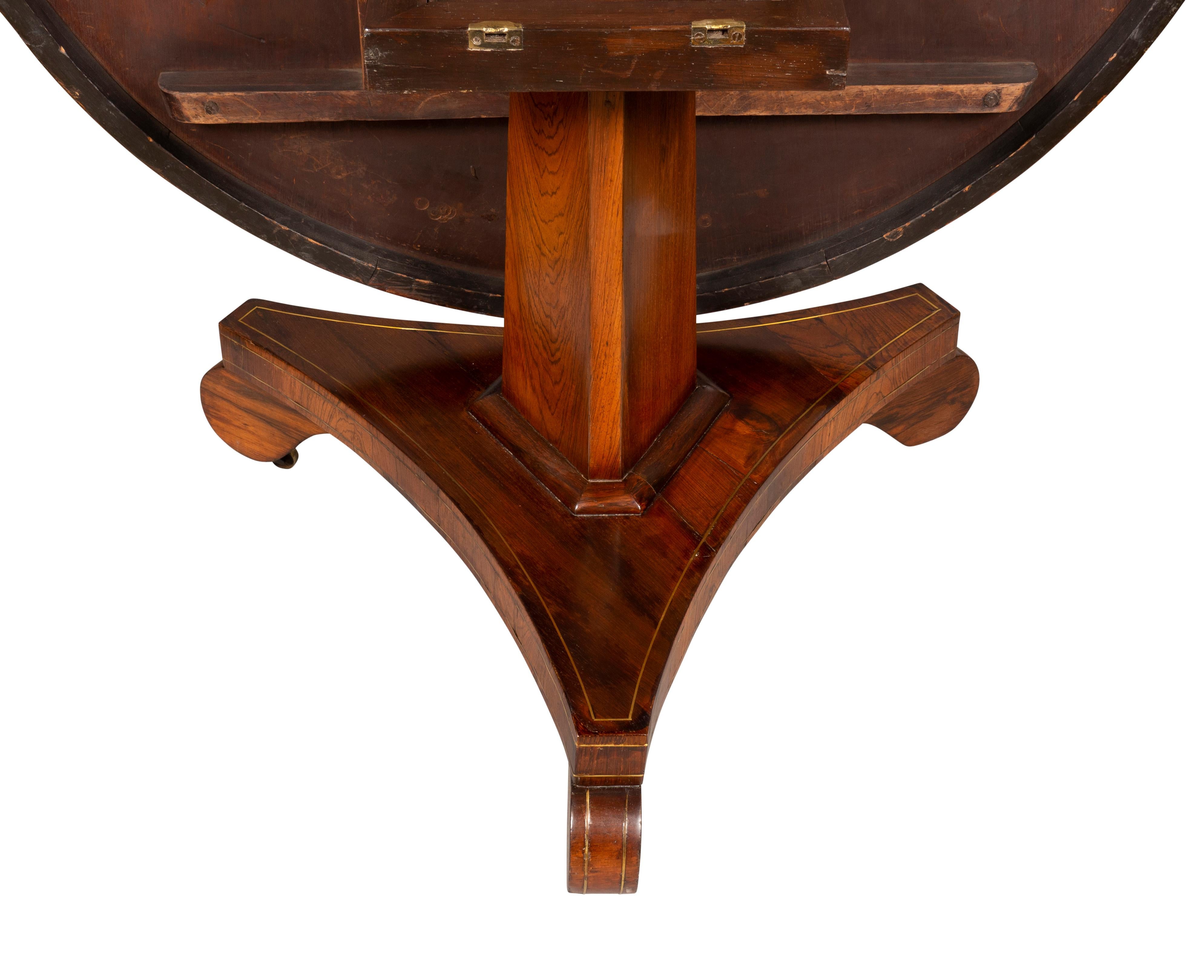 Regency Rosewood and Brass Inlaid Center Table For Sale 3