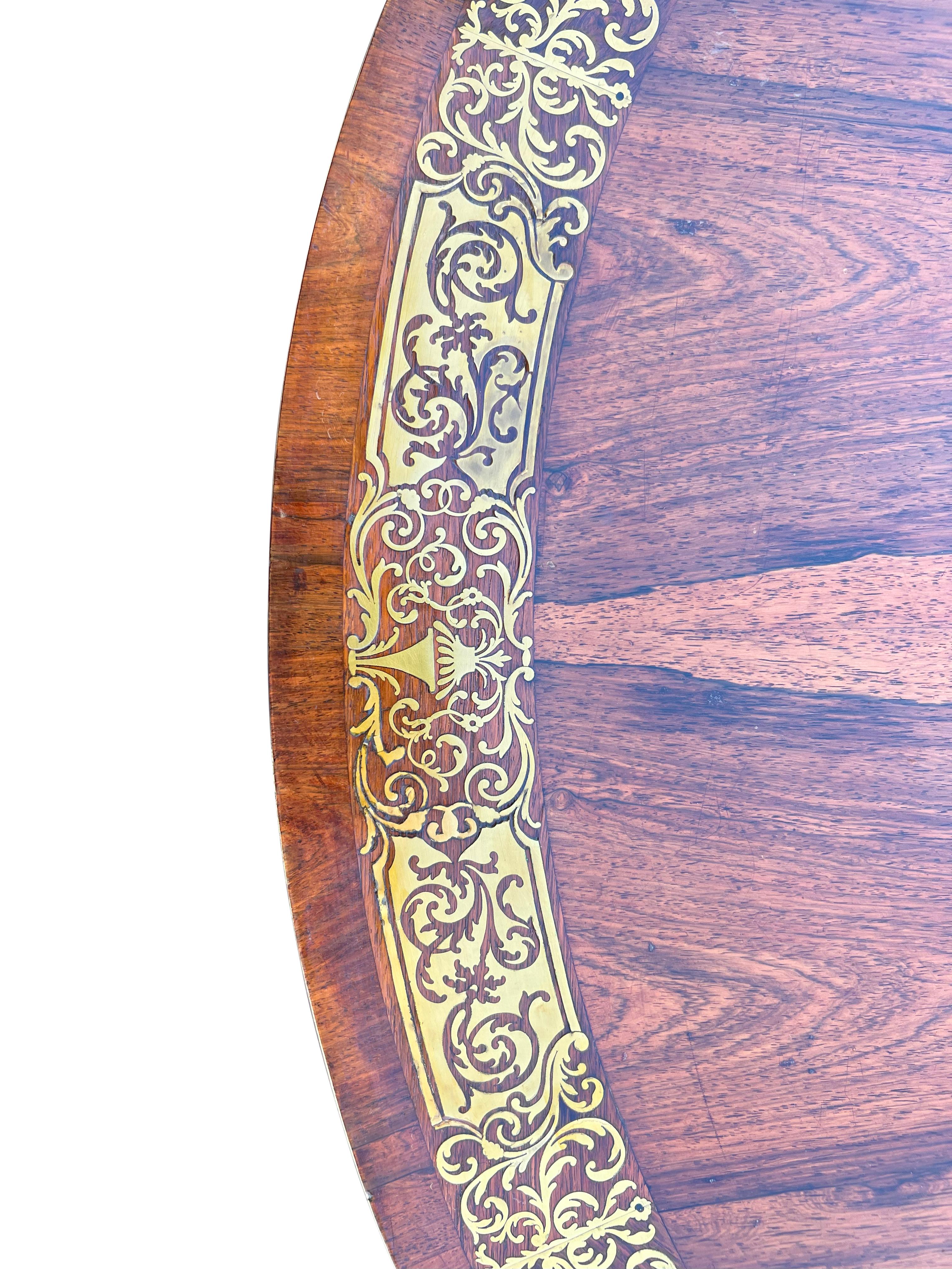 Regency Rosewood And Brass Inlaid Center Table For Sale 3