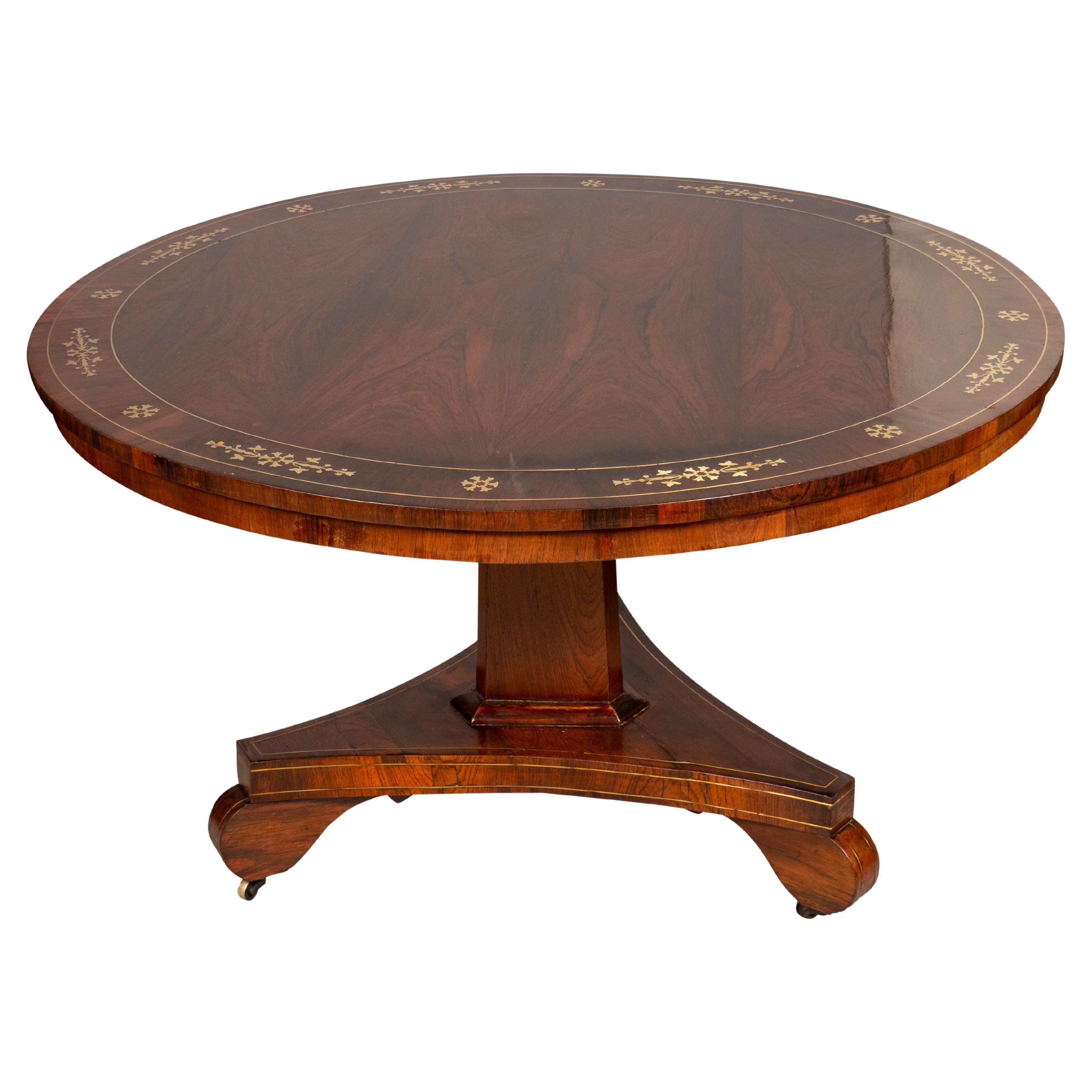 Regency Rosewood and Brass Inlaid Center Table For Sale