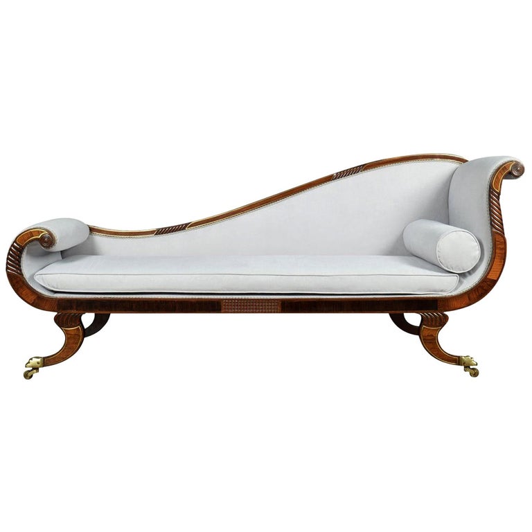 Regency Rosewood and Brass Inlaid Chaise Lounge at 1stDibs | regency chaise  lounge, cheslong