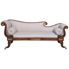 Regency Rosewood and Brass Inlaid Chaise Lounge