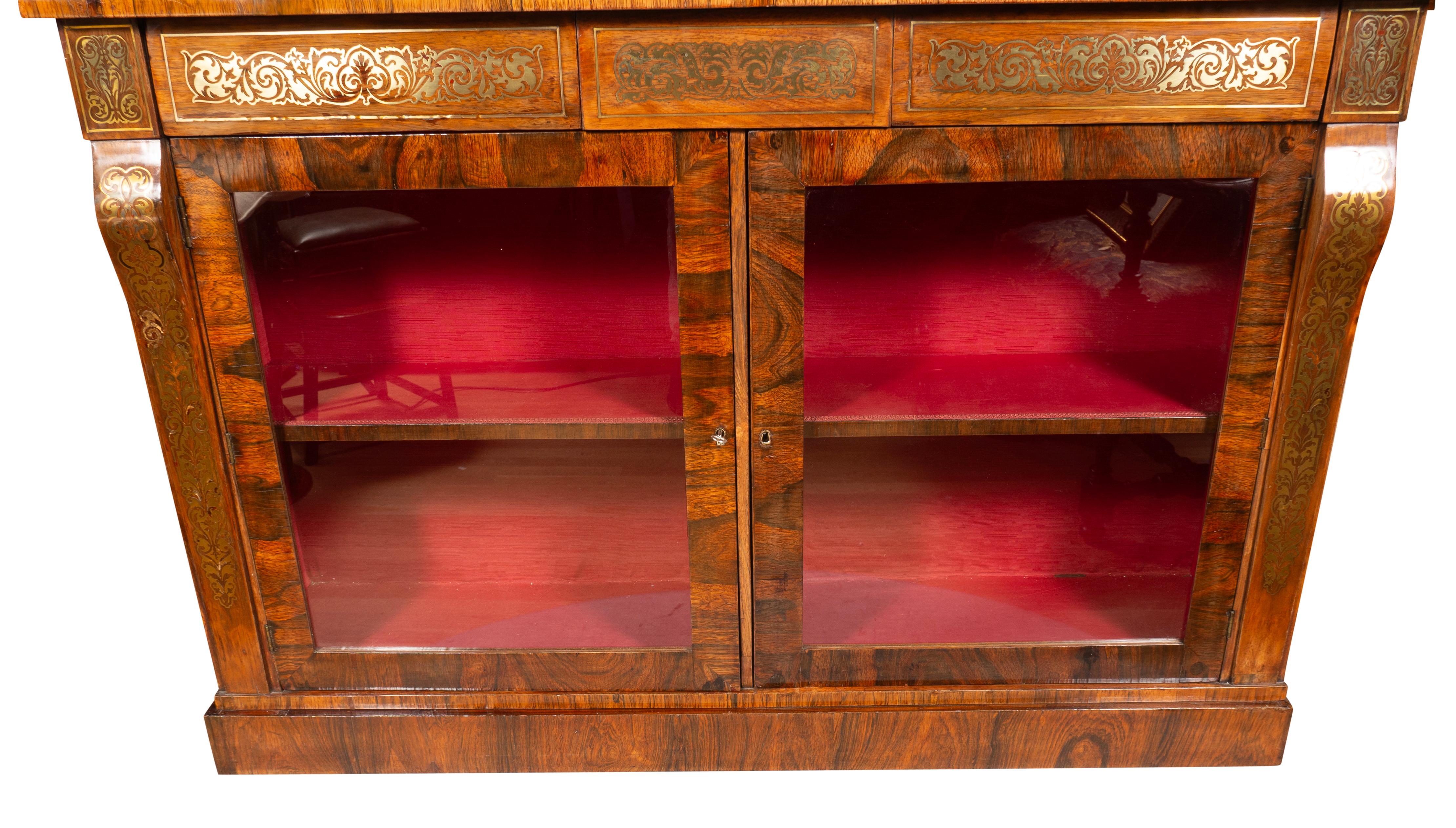Regency Rosewood And Brass Inlaid Credenza/Bookcase For Sale 6