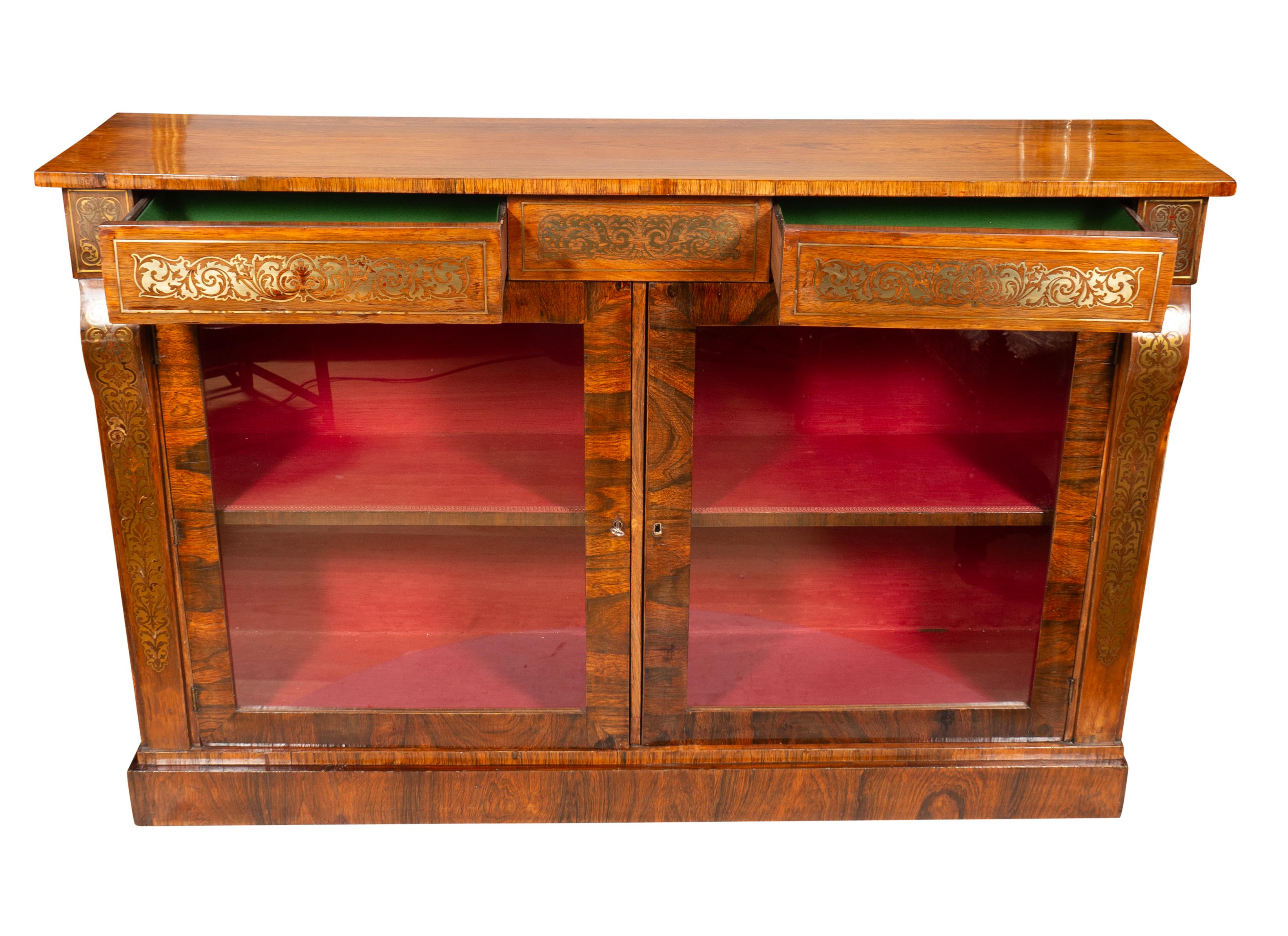 English Regency Rosewood And Brass Inlaid Credenza/Bookcase For Sale