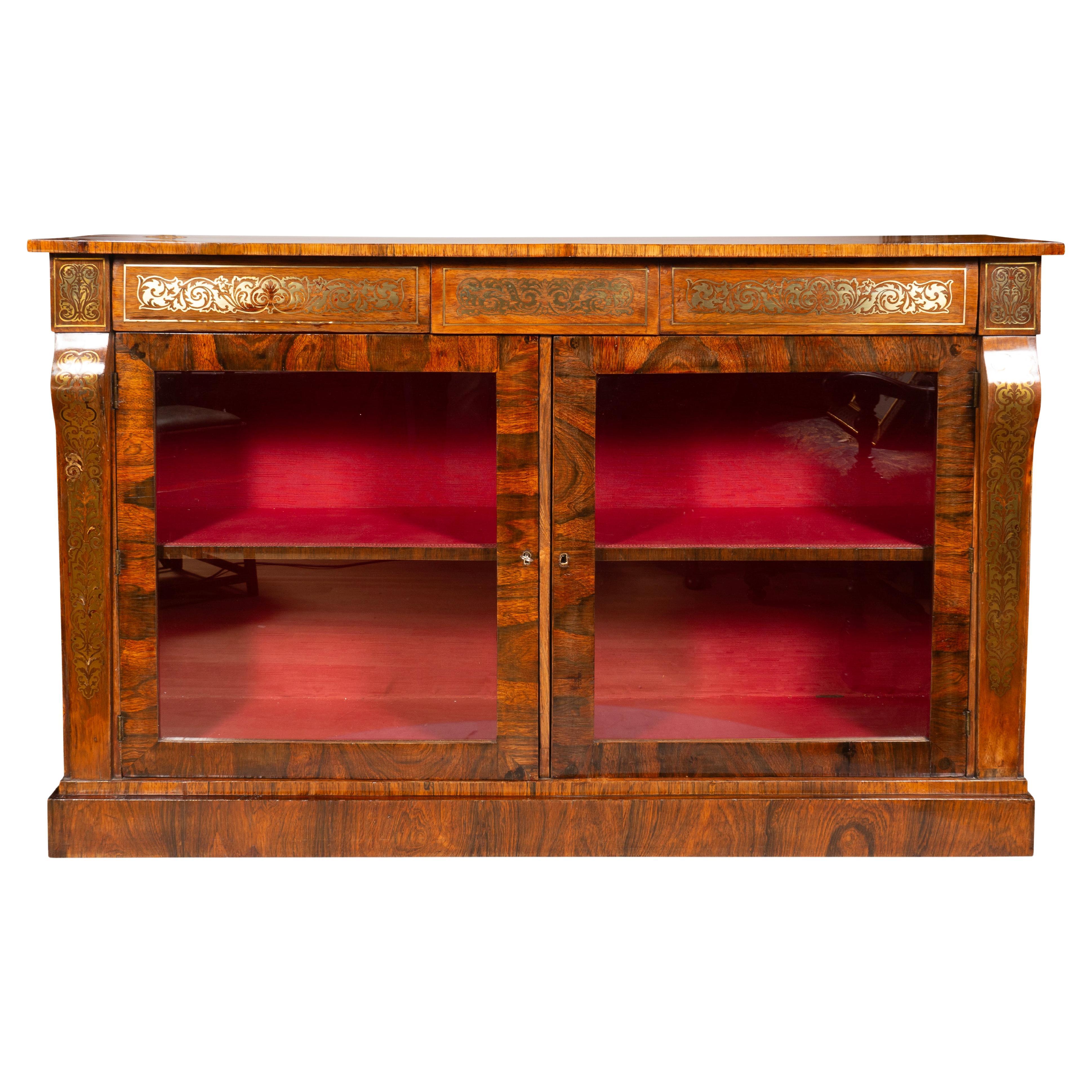 Regency Rosewood And Brass Inlaid Credenza/Bookcase For Sale