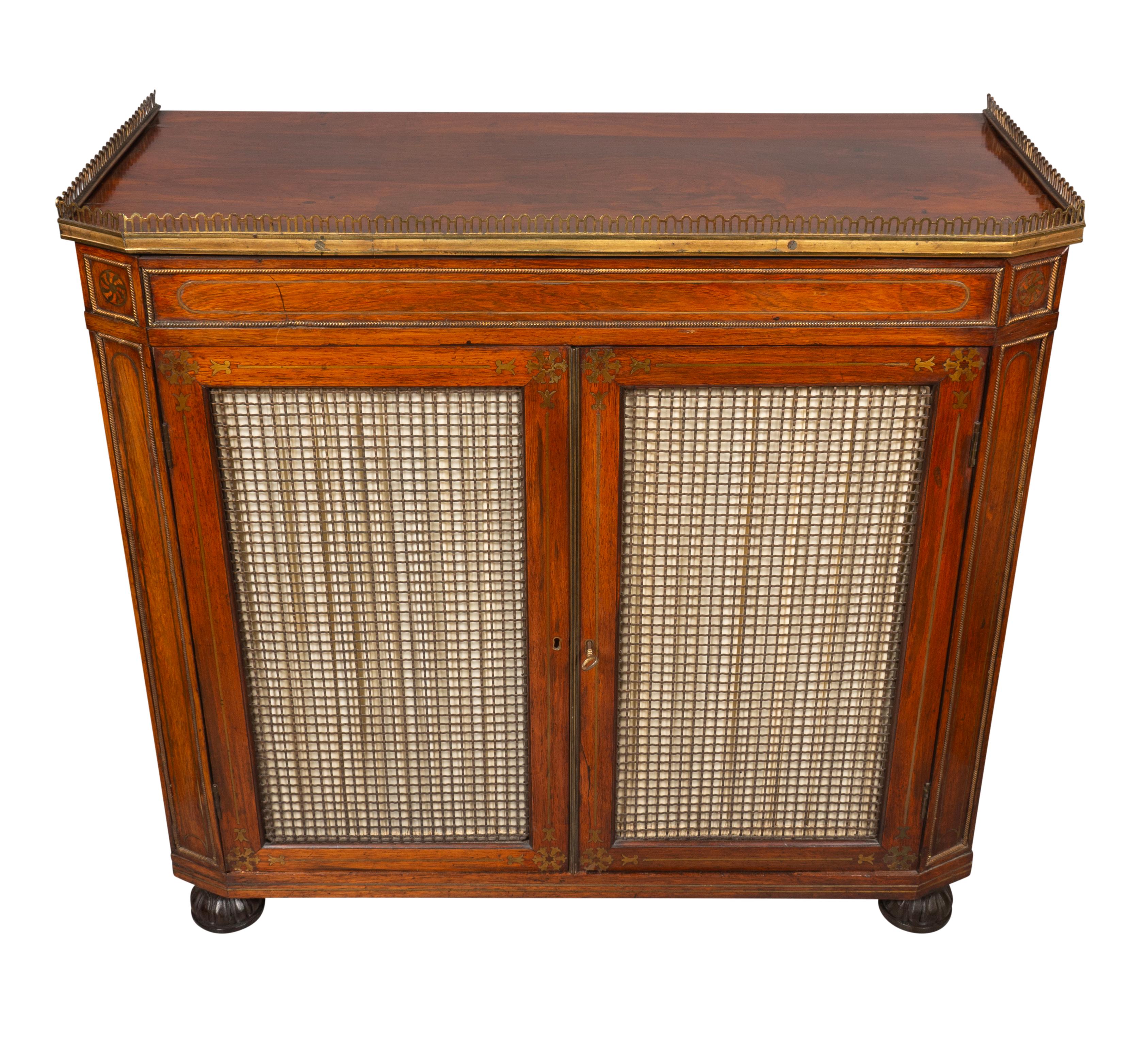 English Regency Rosewood And Brass Inlaid Credenza For Sale