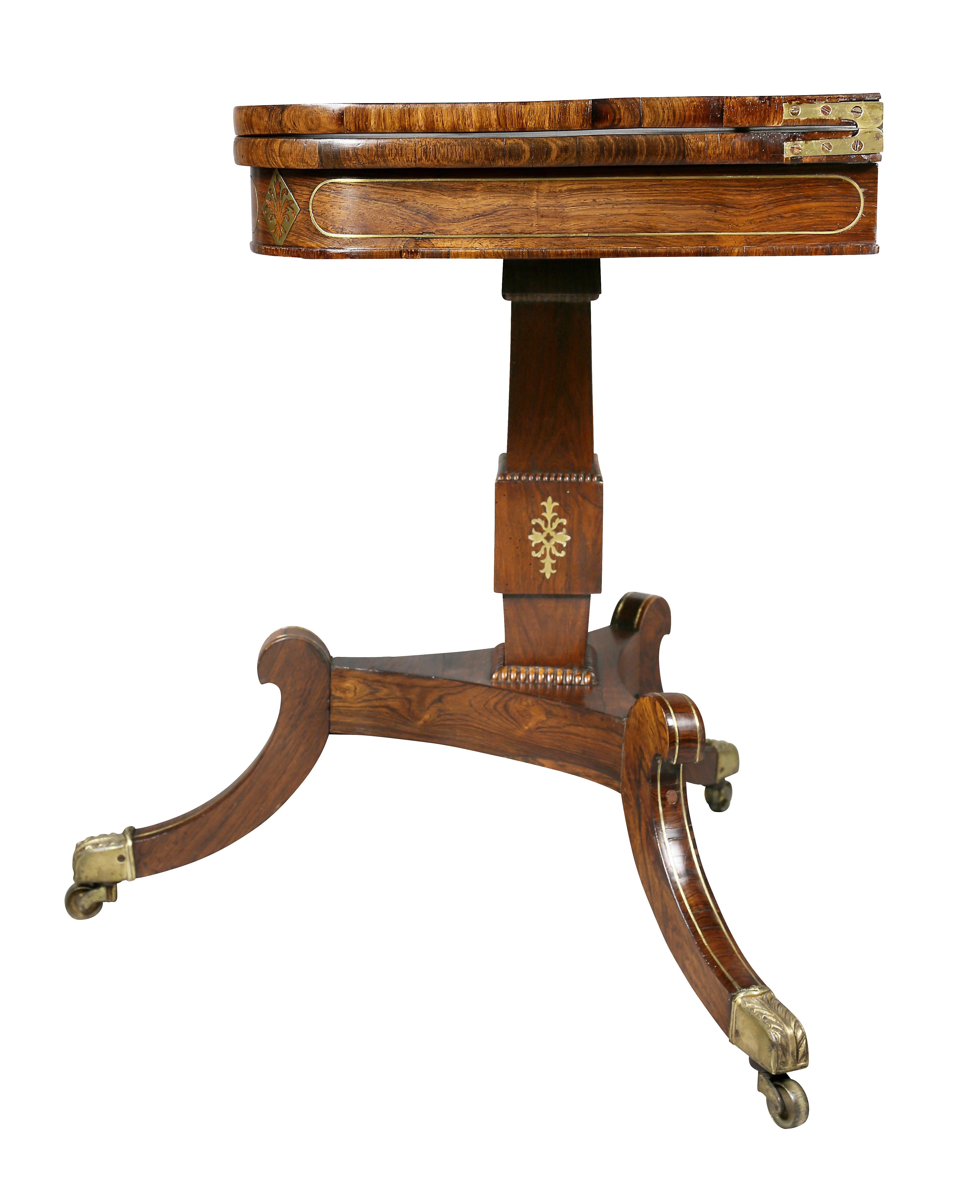 Kartentisch aus Rosenholz und Messing mit Intarsien im Regency-Stil 7