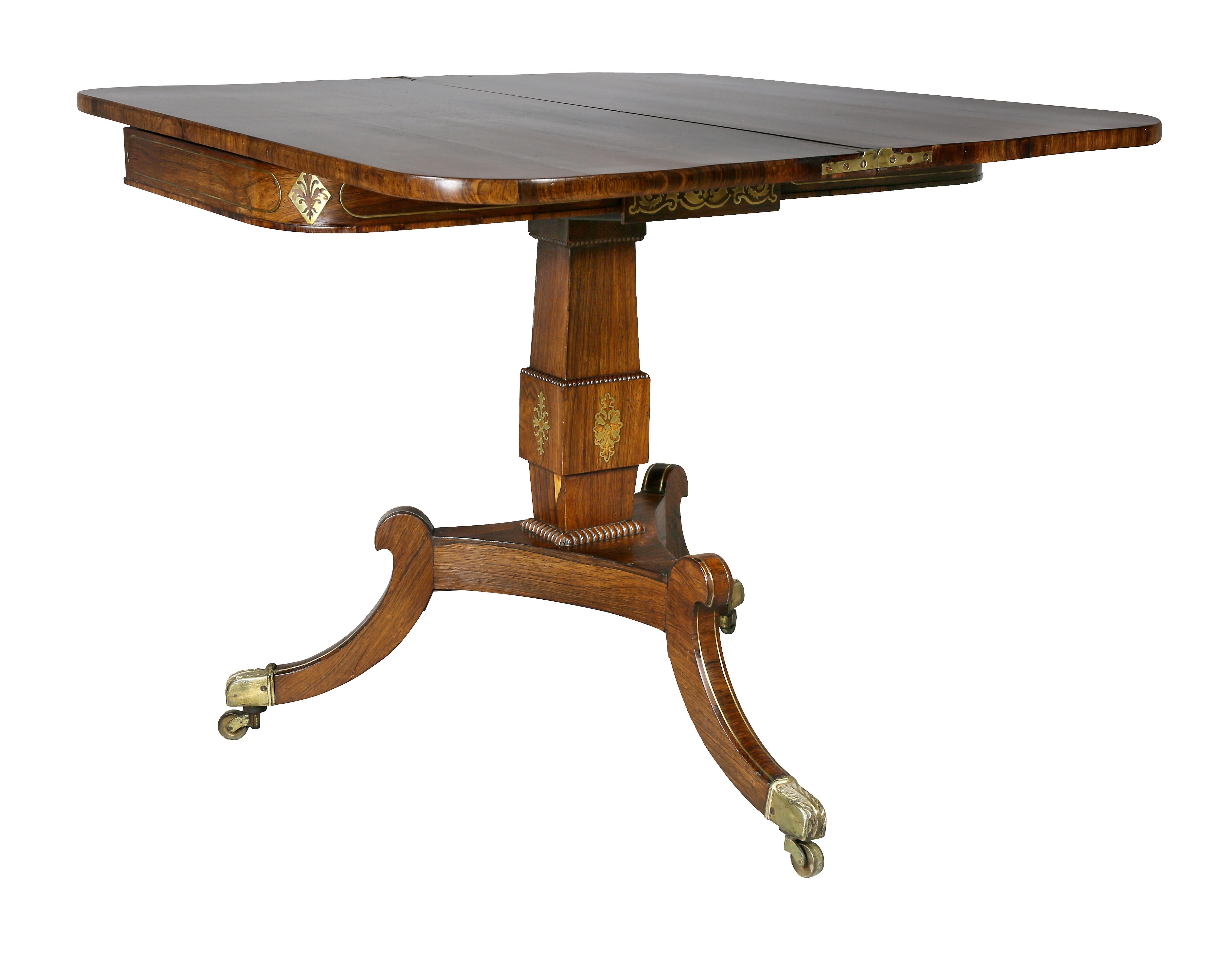 19th Century Regency Rosewood and Brass Inlaid Card Table