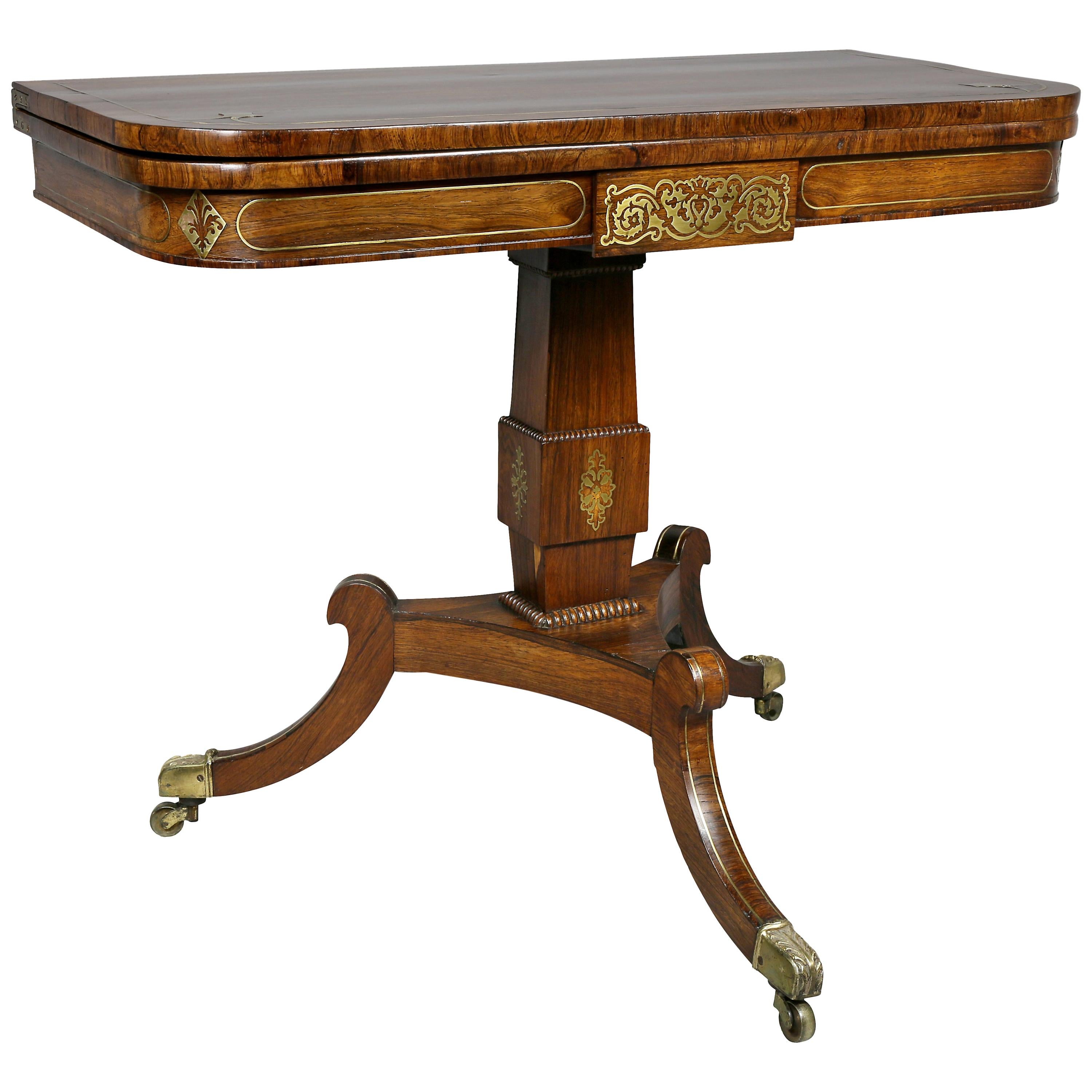 Regency Rosewood and Brass Inlaid Card Table