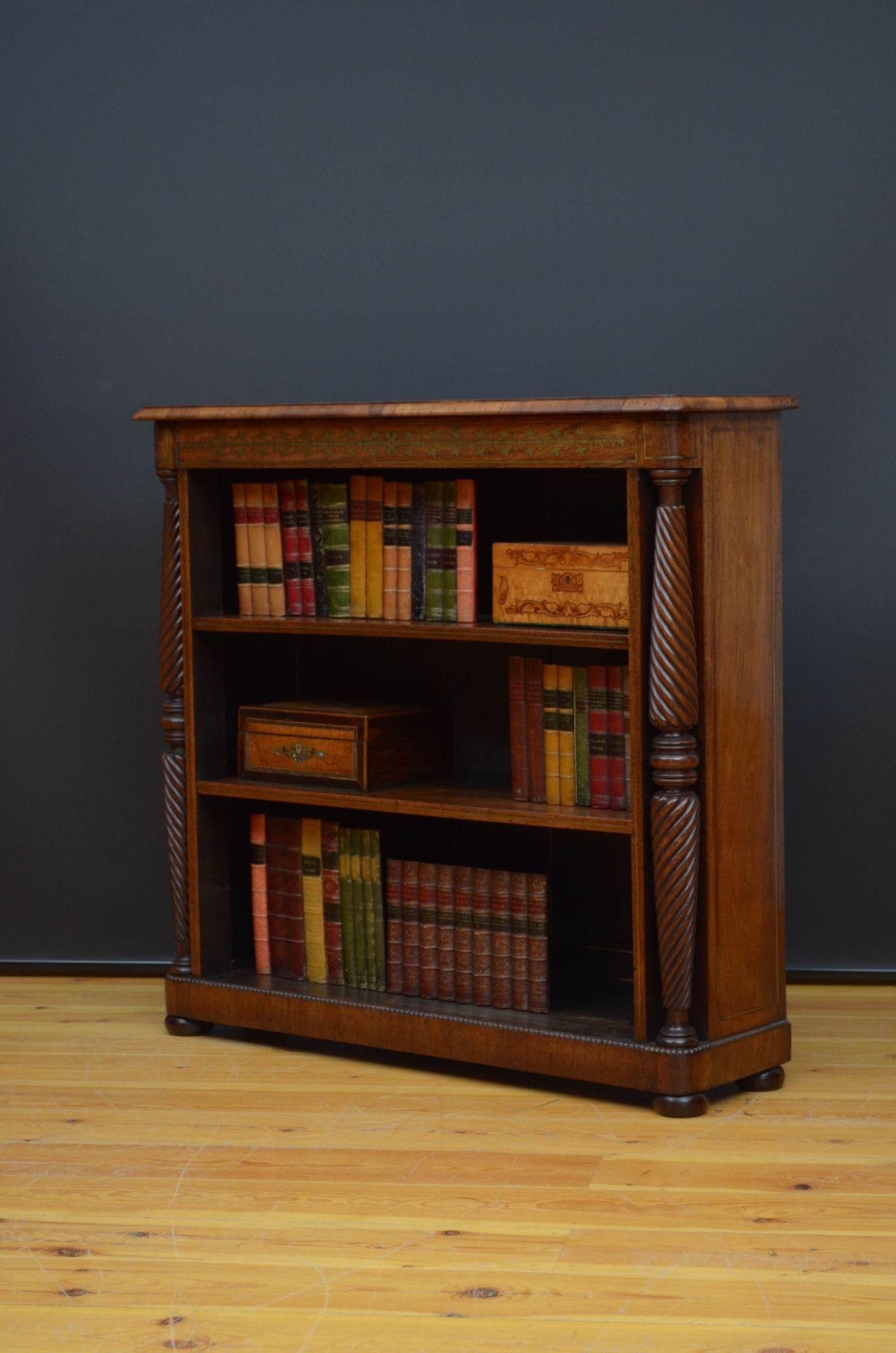 English Regency Rosewood and Brass Inlaid Open Bookcase