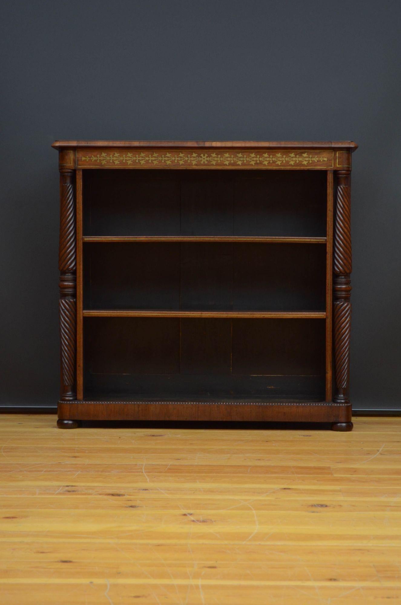 Regency Rosewood and Brass Inlaid Open Bookcase In Good Condition In Whaley Bridge, GB