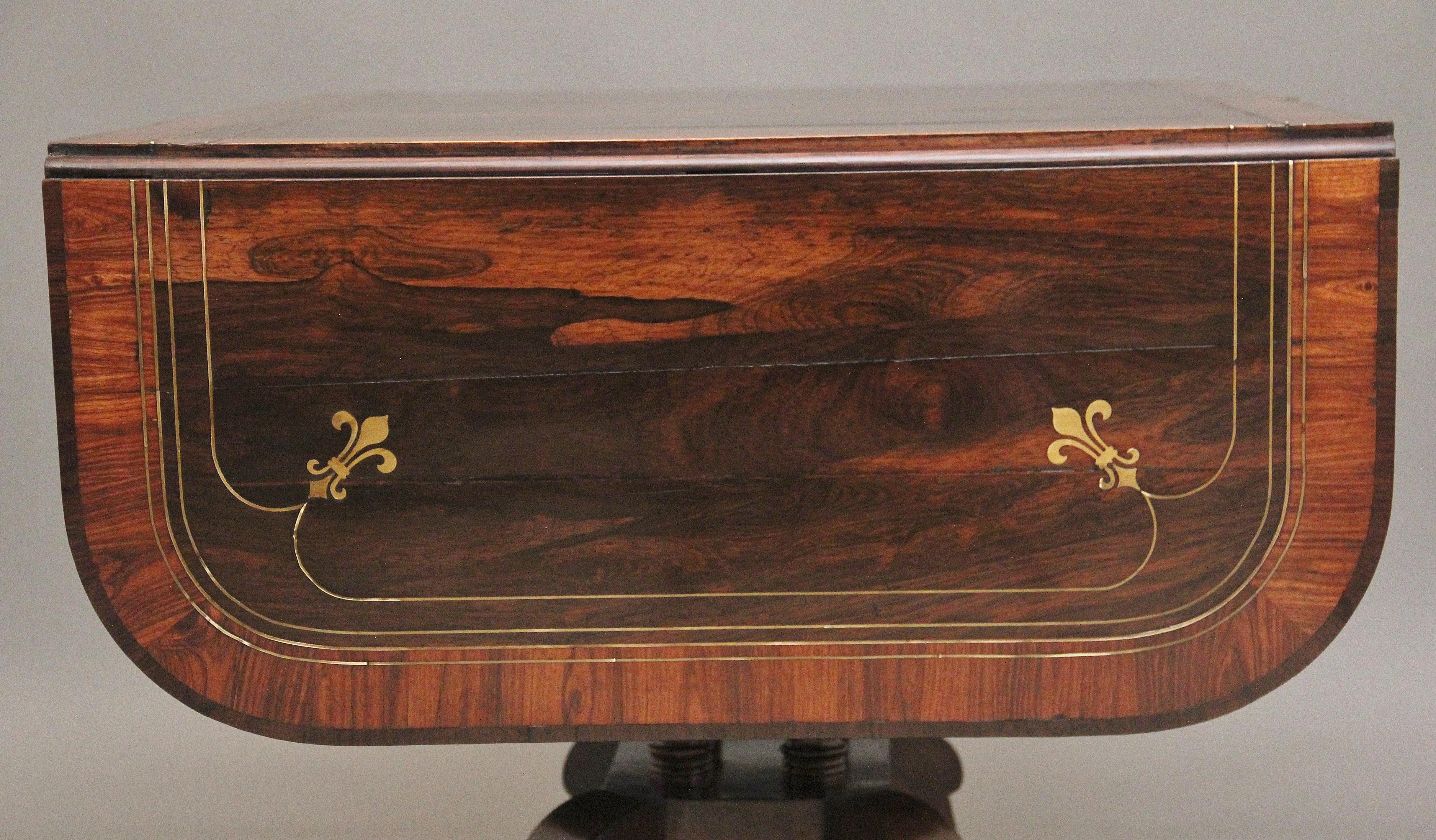 Regency rosewood and brass inlaid sofa table For Sale 3