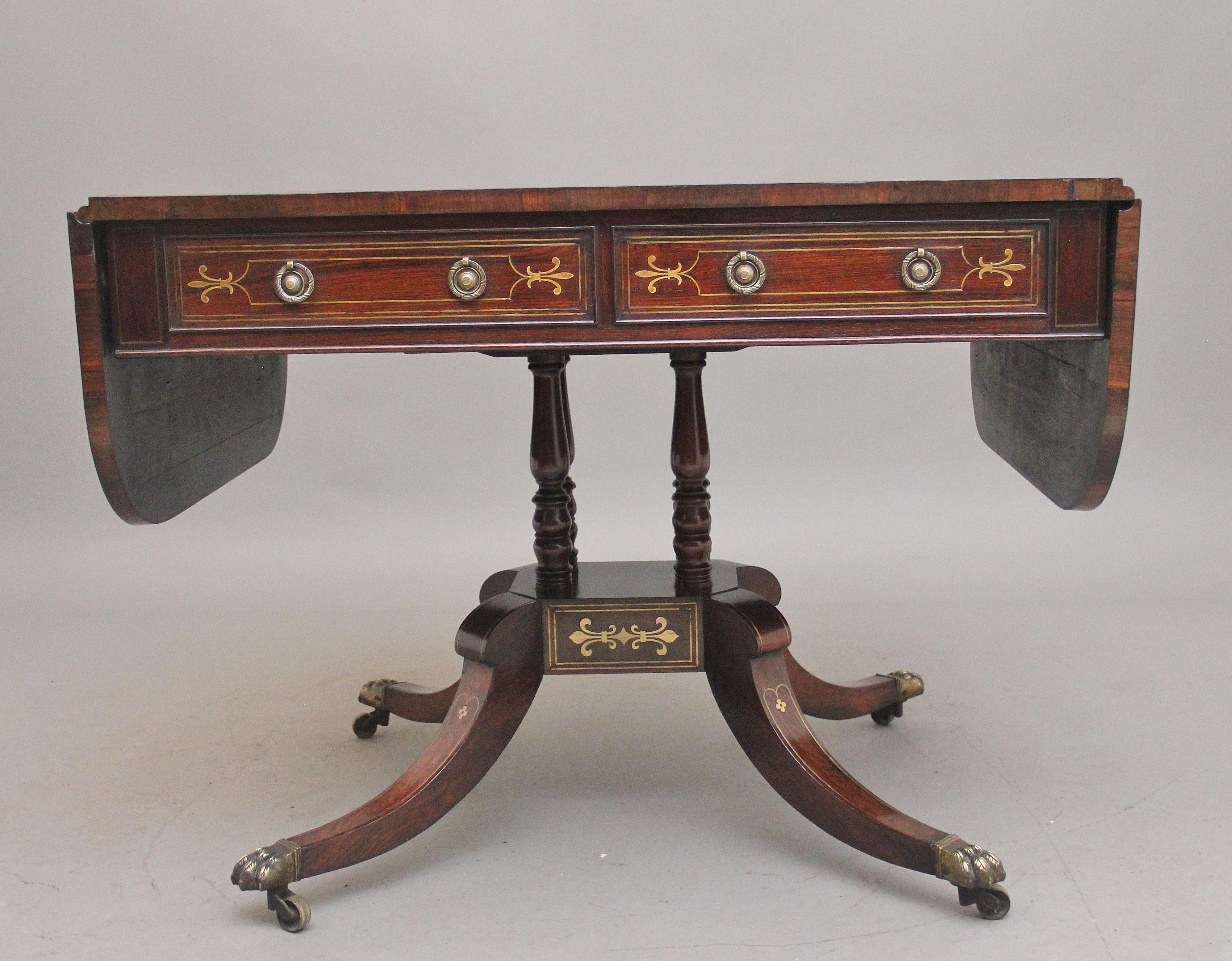 Regency rosewood and brass inlaid sofa table For Sale 4