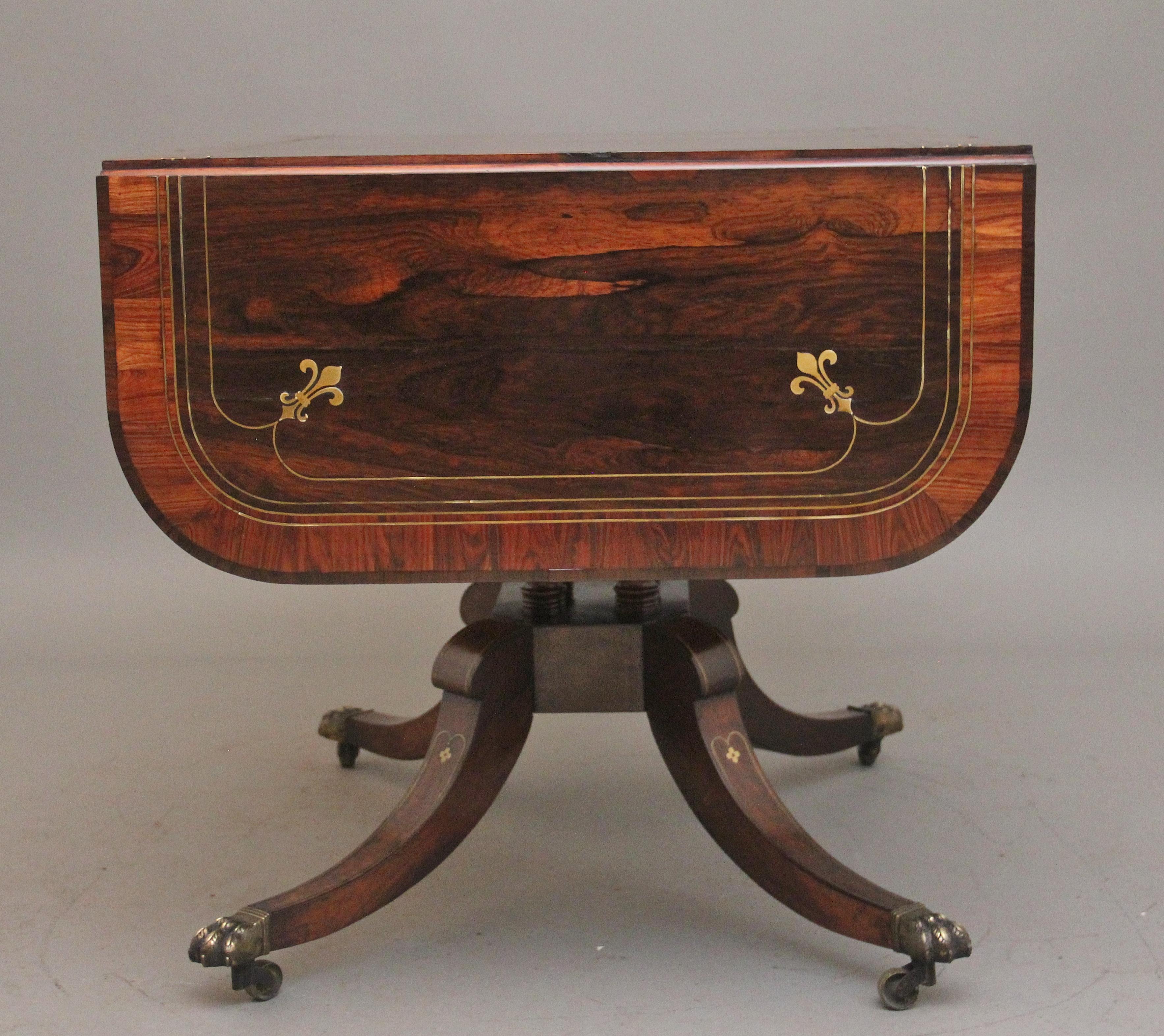 Regency rosewood and brass inlaid sofa table For Sale 5