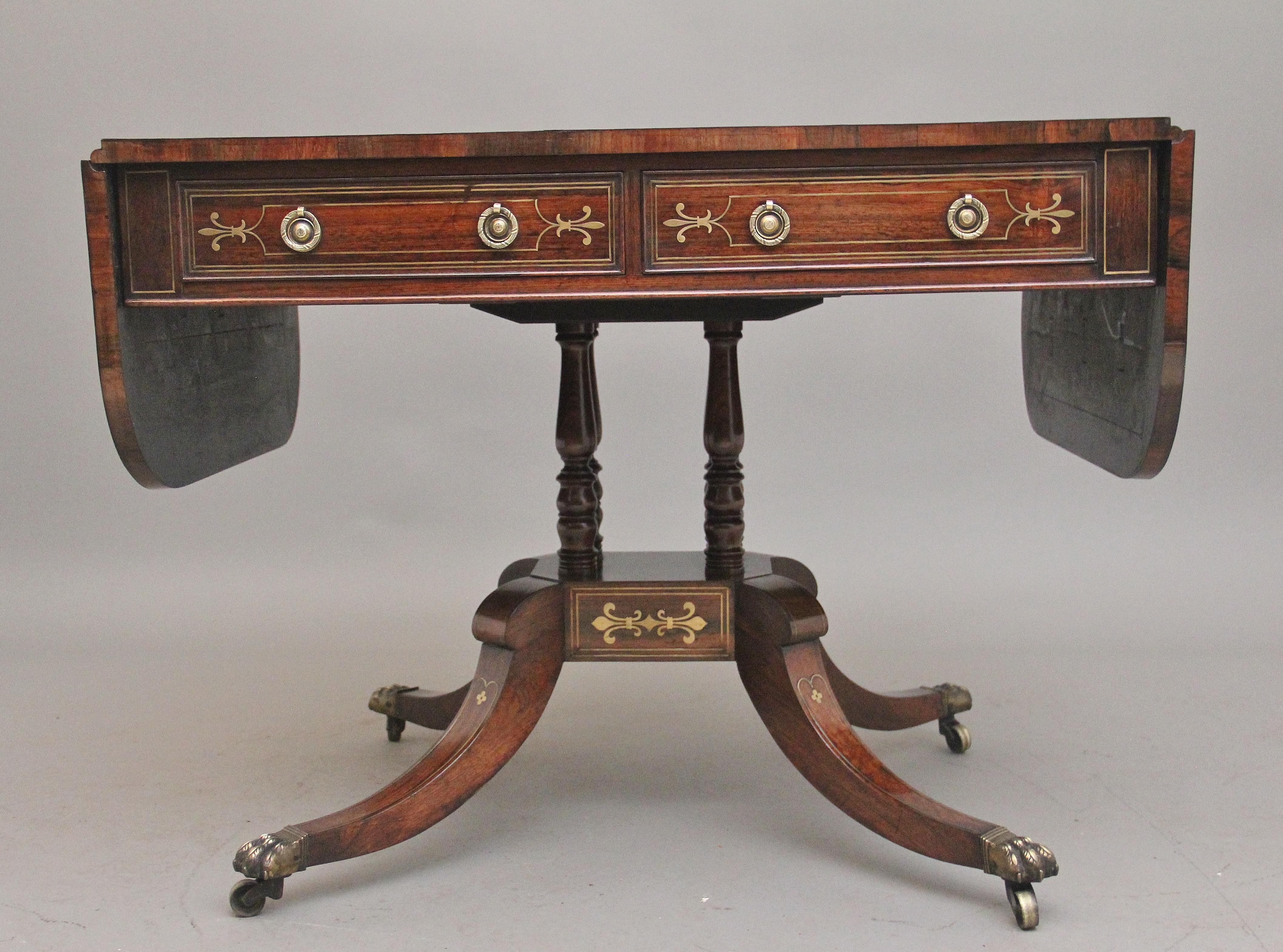 Inlay Regency rosewood and brass inlaid sofa table For Sale
