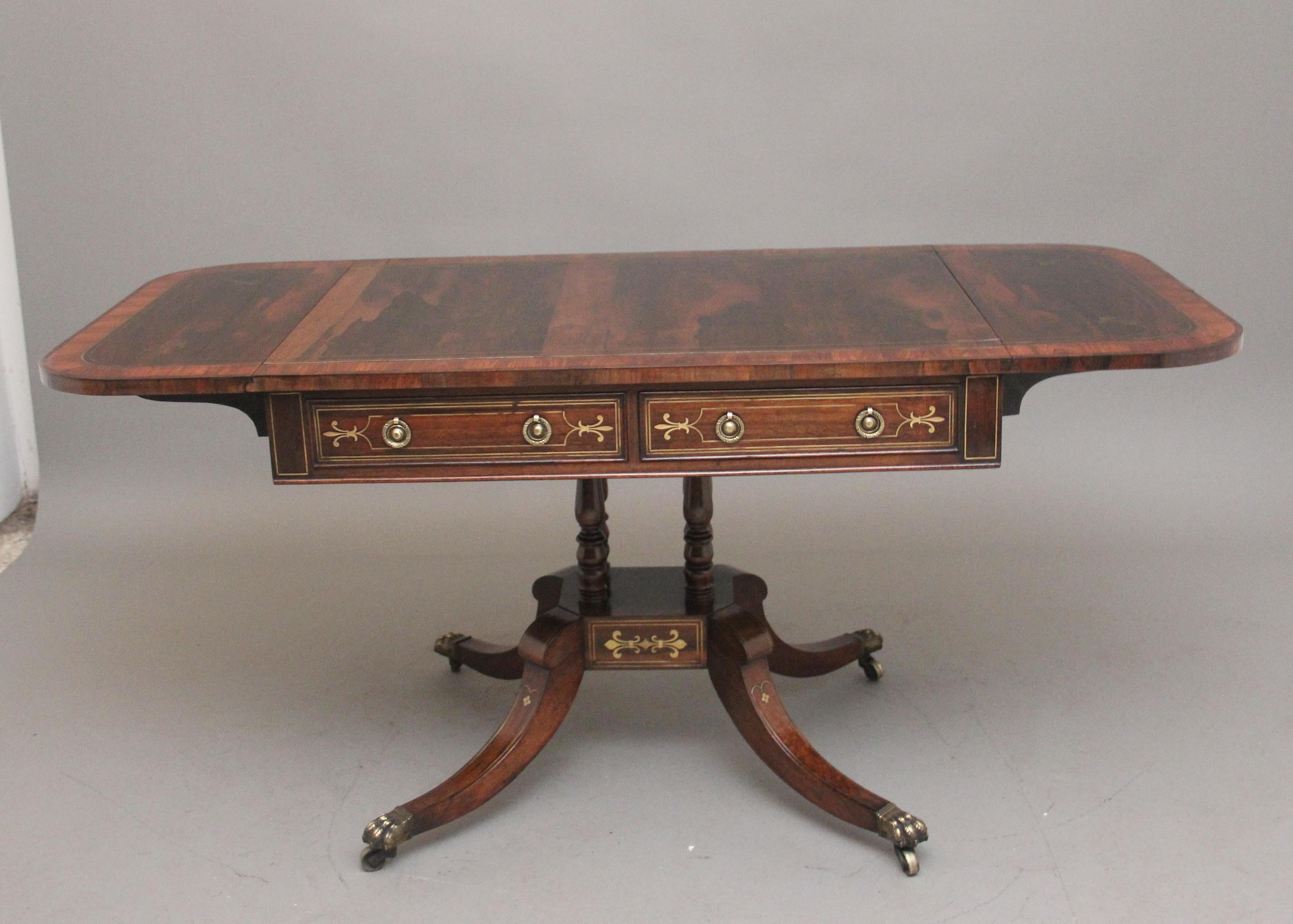 Early 19th Century Regency rosewood and brass inlaid sofa table For Sale