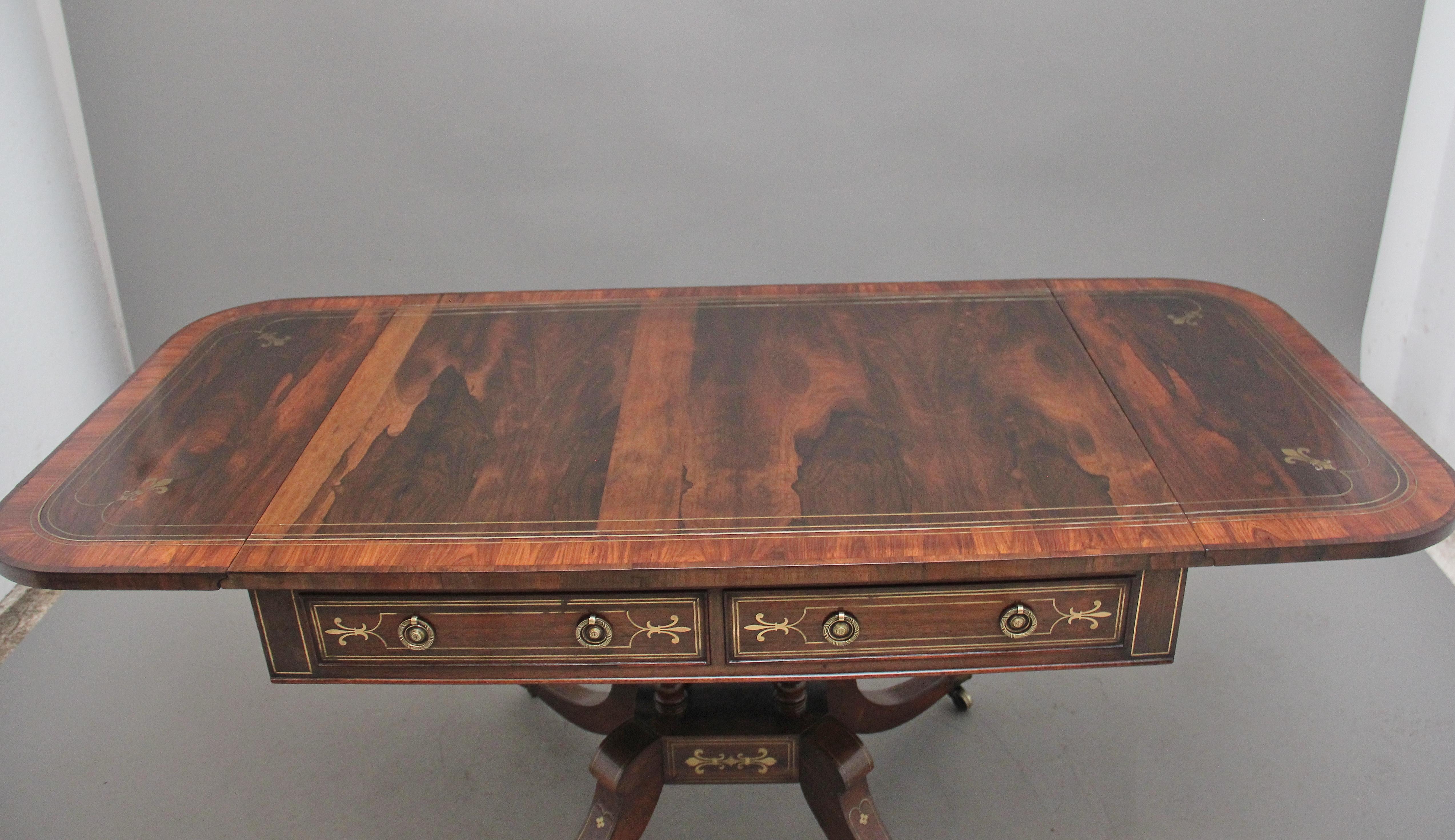 Rosewood Regency rosewood and brass inlaid sofa table For Sale