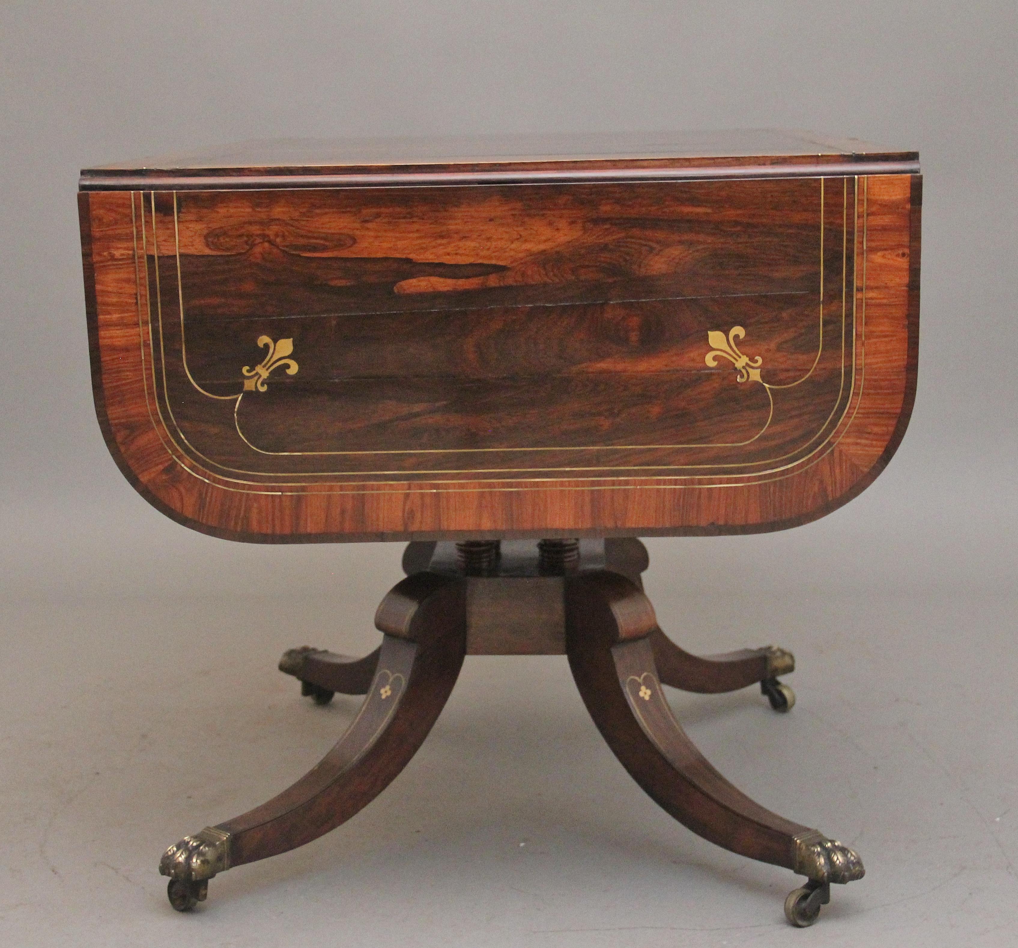 Regency rosewood and brass inlaid sofa table For Sale 2