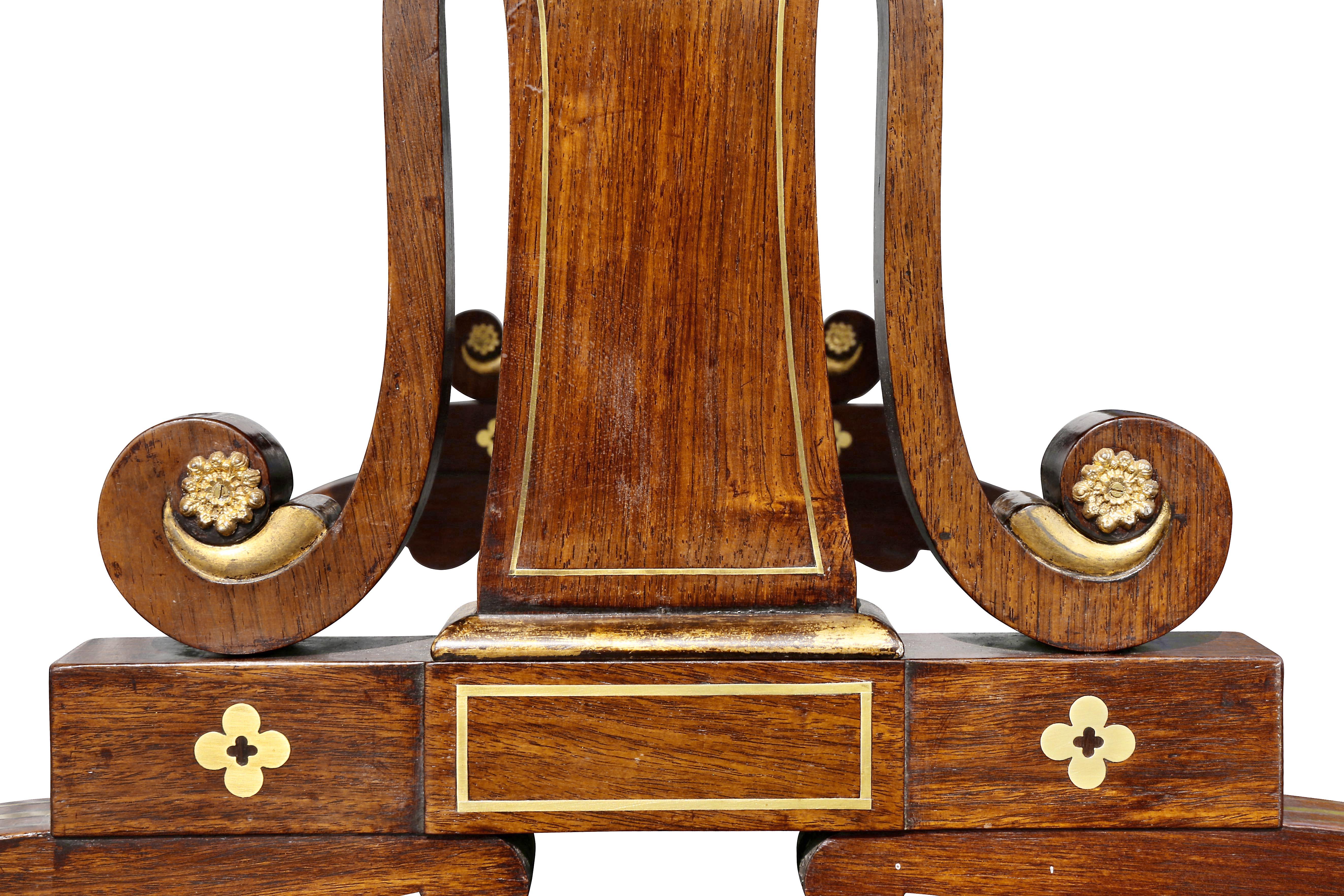 Regency Rosewood and Brass Inlaid Writing Table For Sale 8