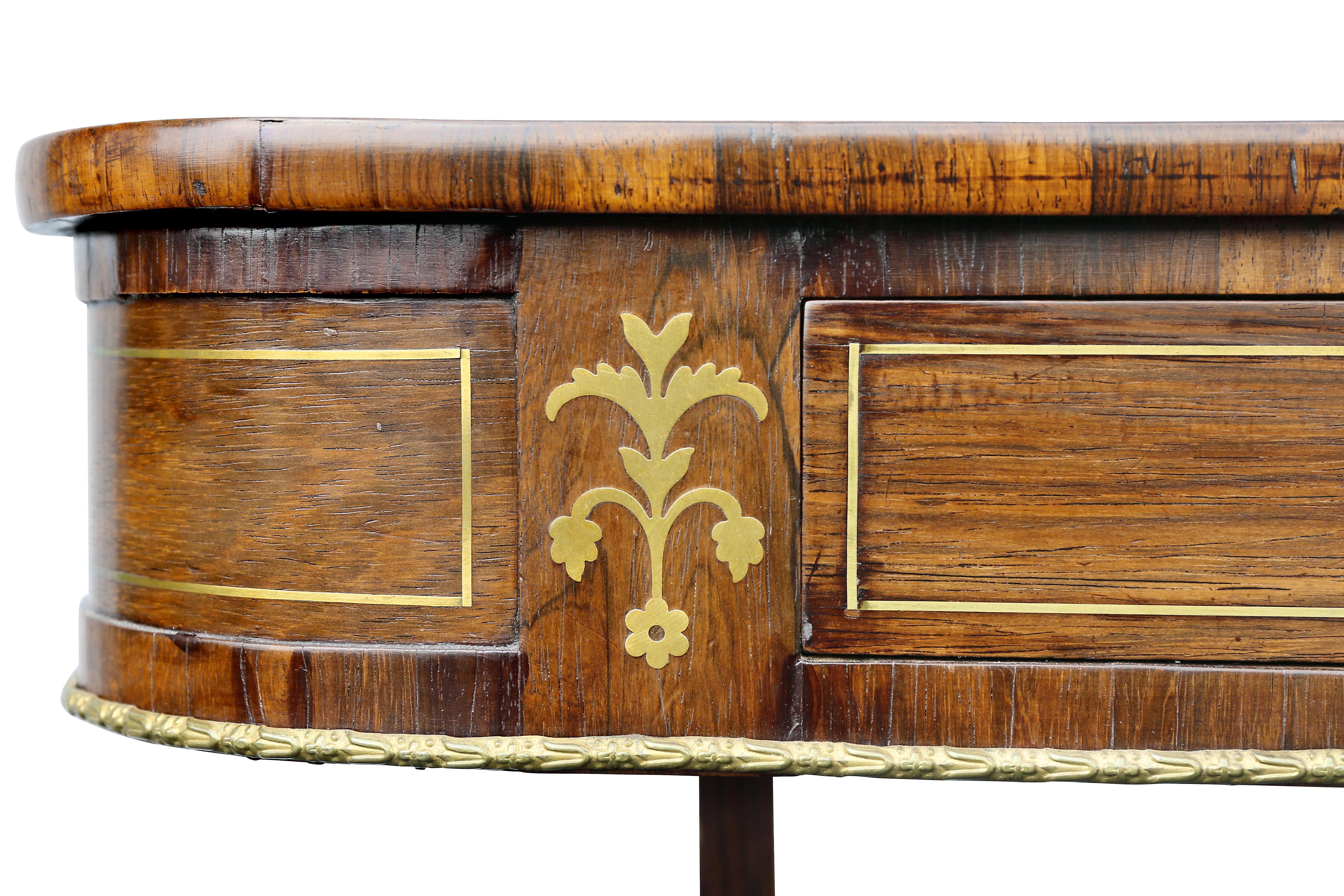 Regency Rosewood and Brass Inlaid Writing Table For Sale 1