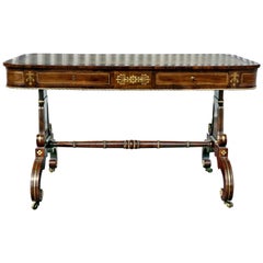 Antique Regency Rosewood and Brass Inlaid Writing Table
