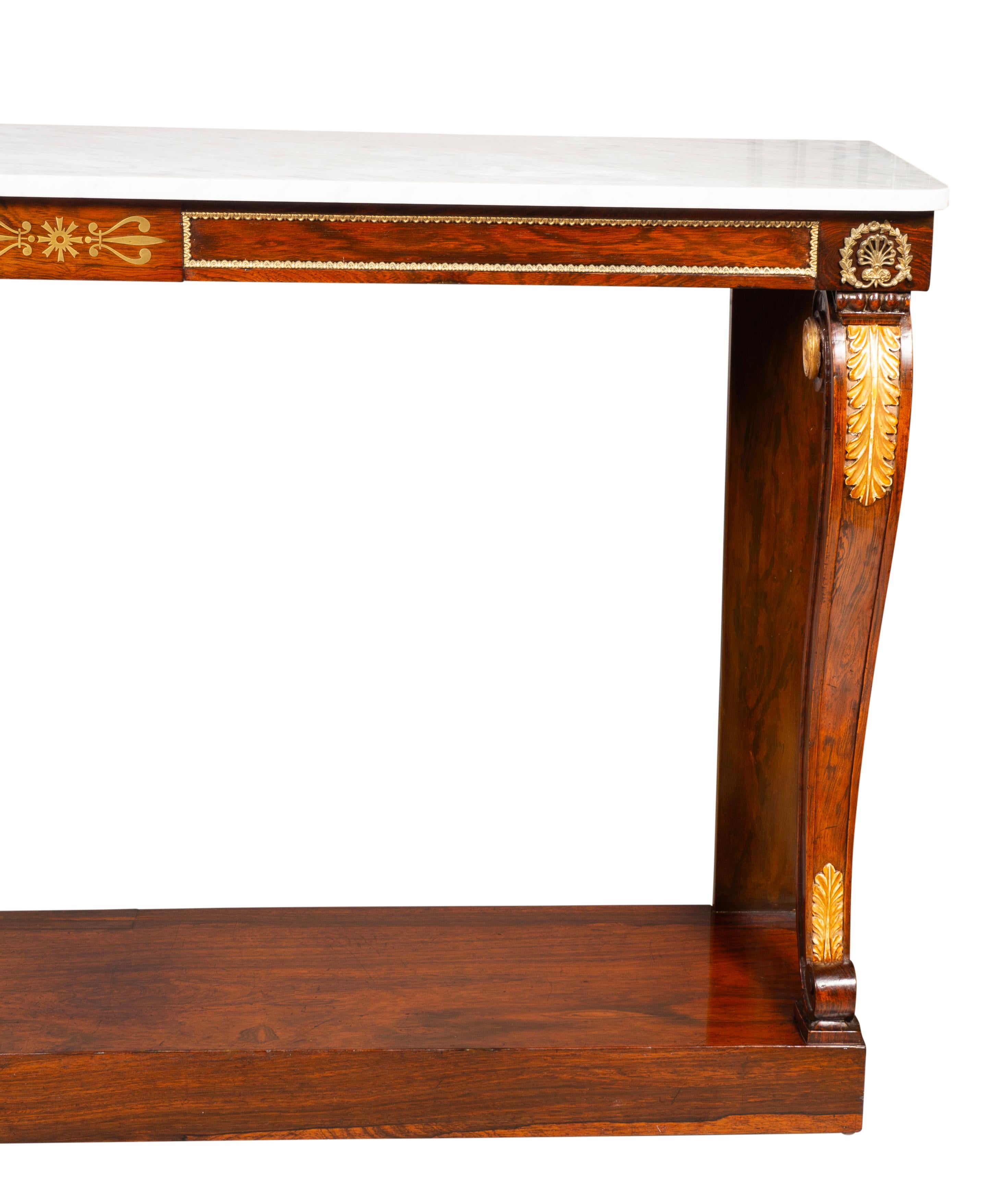Regency Rosewood And Brass Mounted Console Table For Sale 6
